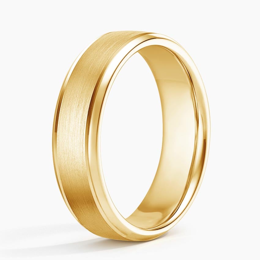 Beveled Edge Matte with Grooves 6mm Wedding Ring in 18K Yellow Gold