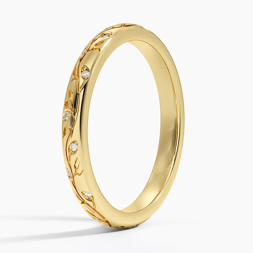 Verdure Engraved Diamond Ring in 18K Yellow Gold