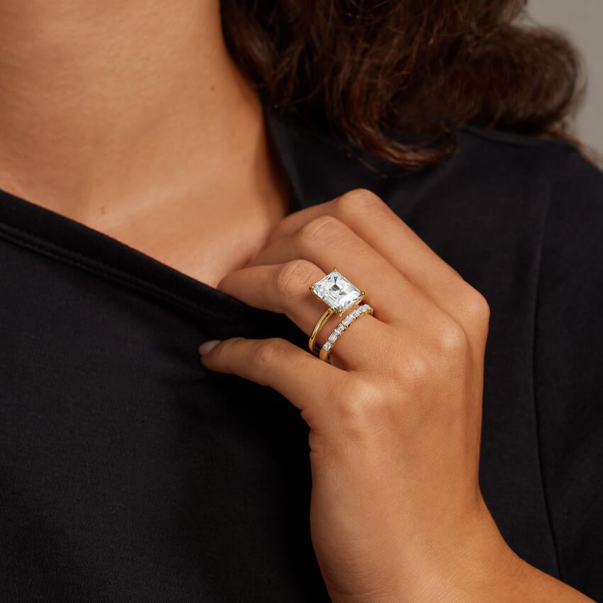 Nathalie Emerald Cut Lab Diamond Ring (7/8 ct. tw.) in 18K Yellow Gold