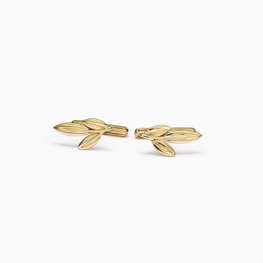 Jane Goodall Olive Branch Cufflinks in 14K Yellow Gold