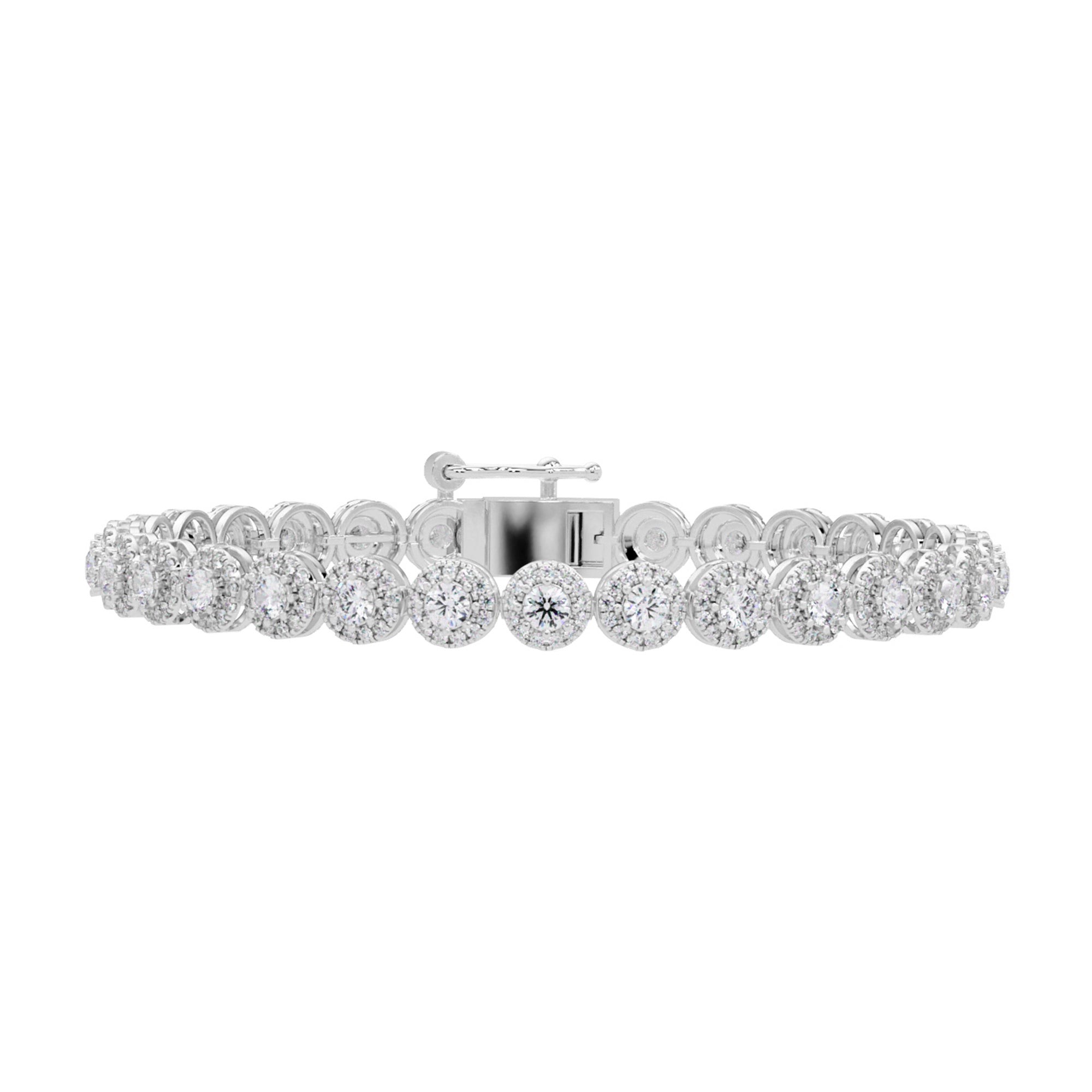 Lab Grown Diamond 4.50 CTW Halo Disc Design Bracelet-925 Sterling Silver