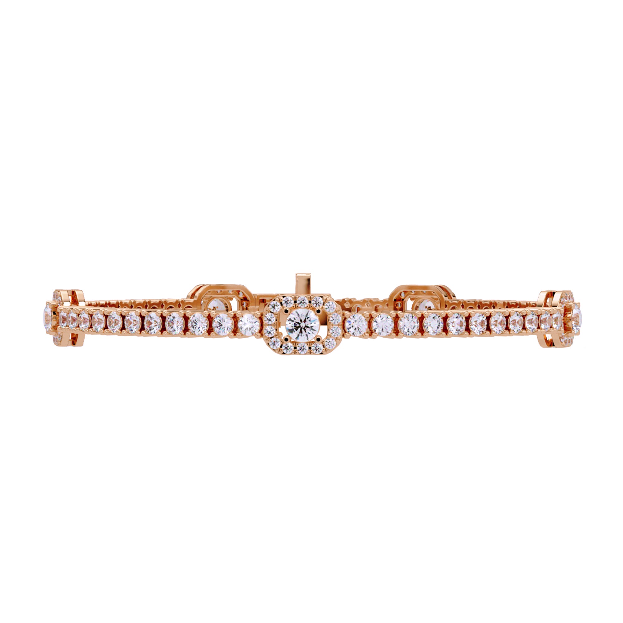 Lab Grown Diamond 4.50 CTW Halo Centerpiece with Graduated Accents Bracelet-925 Sterling Silver