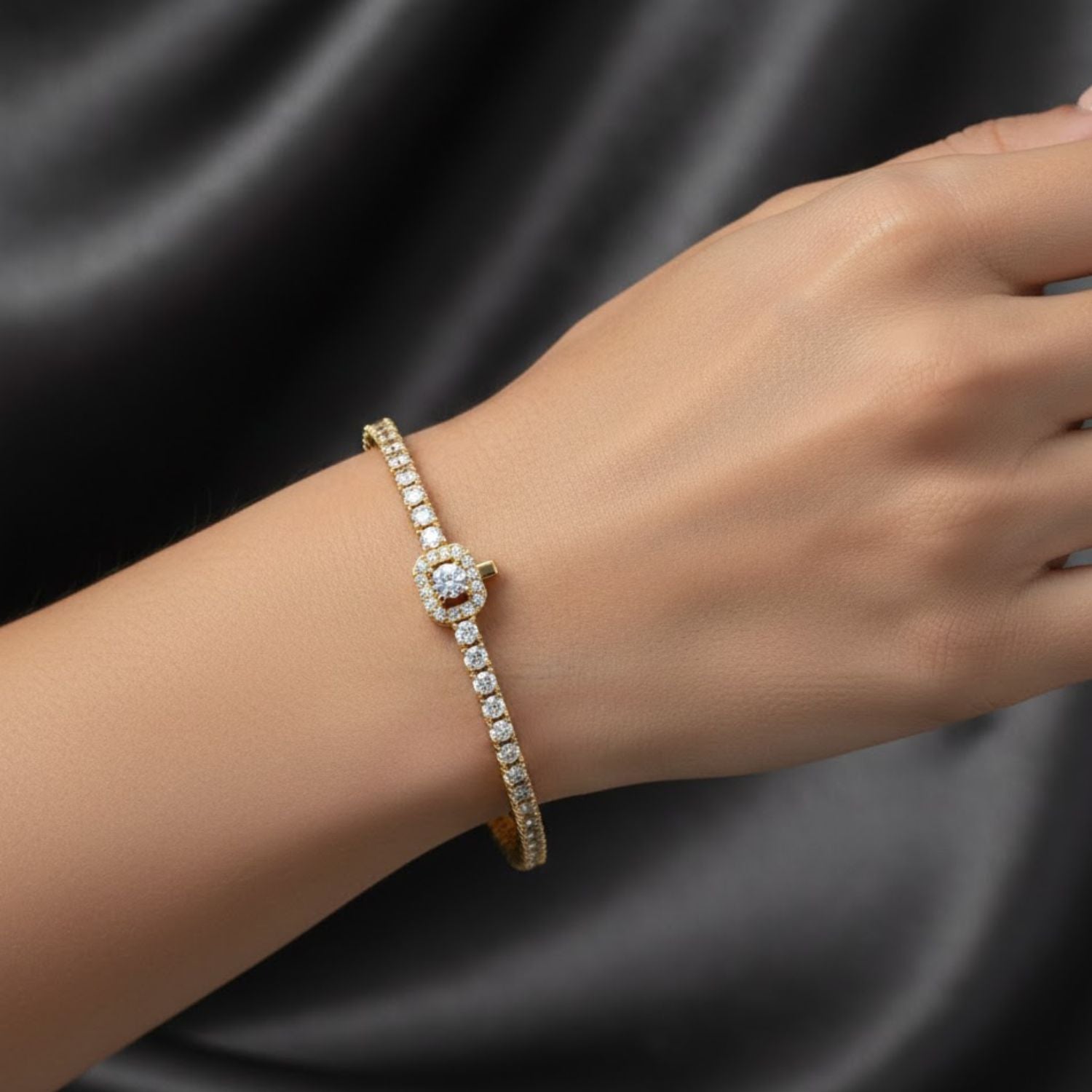 Lab Grown Diamond 4.50 CTW Halo Centerpiece with Graduated Accents Bracelet-925 Sterling Silver