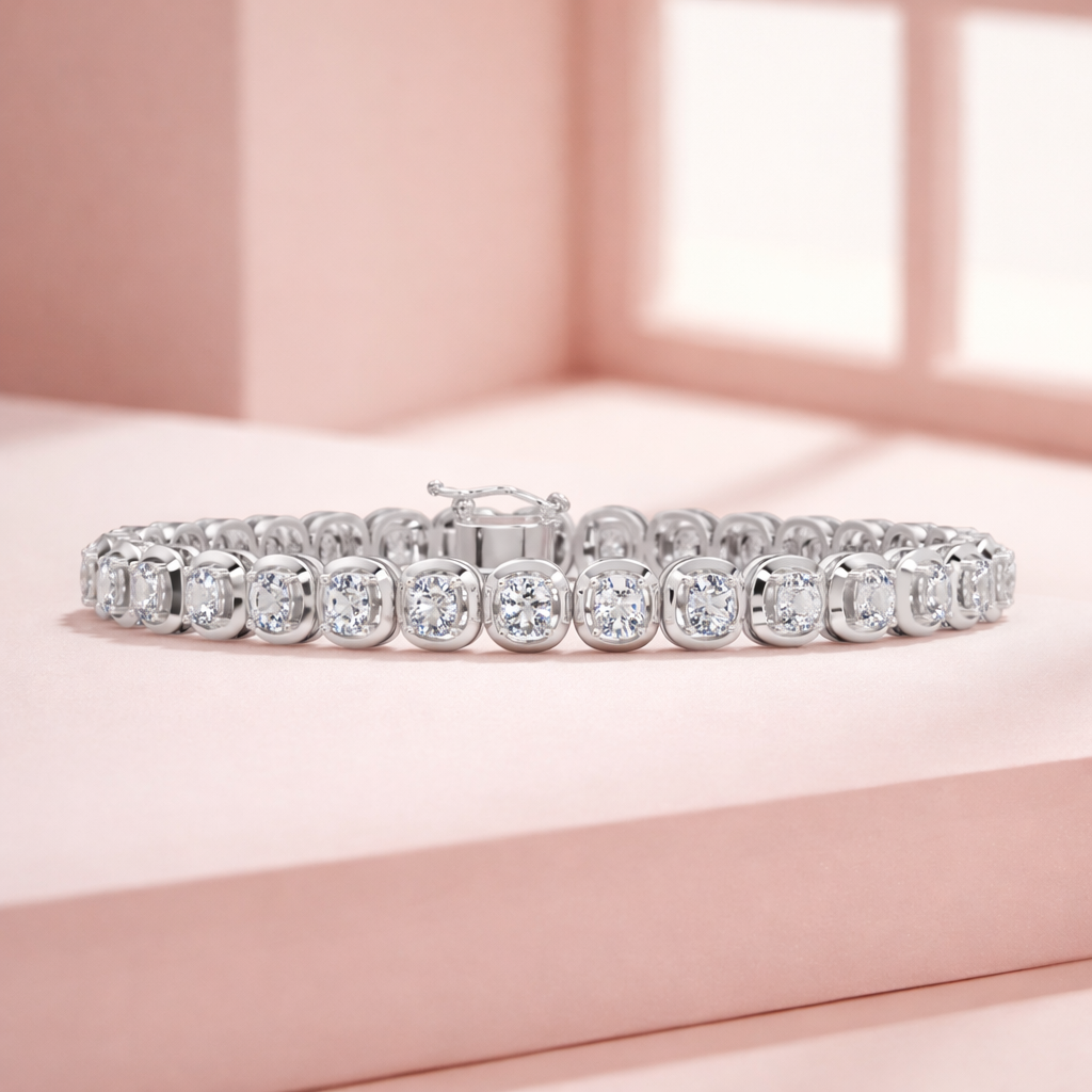 Lab Grown Diamond 7.75 CTW Bezel-Set Design Bracelet -925 Sterling Silver