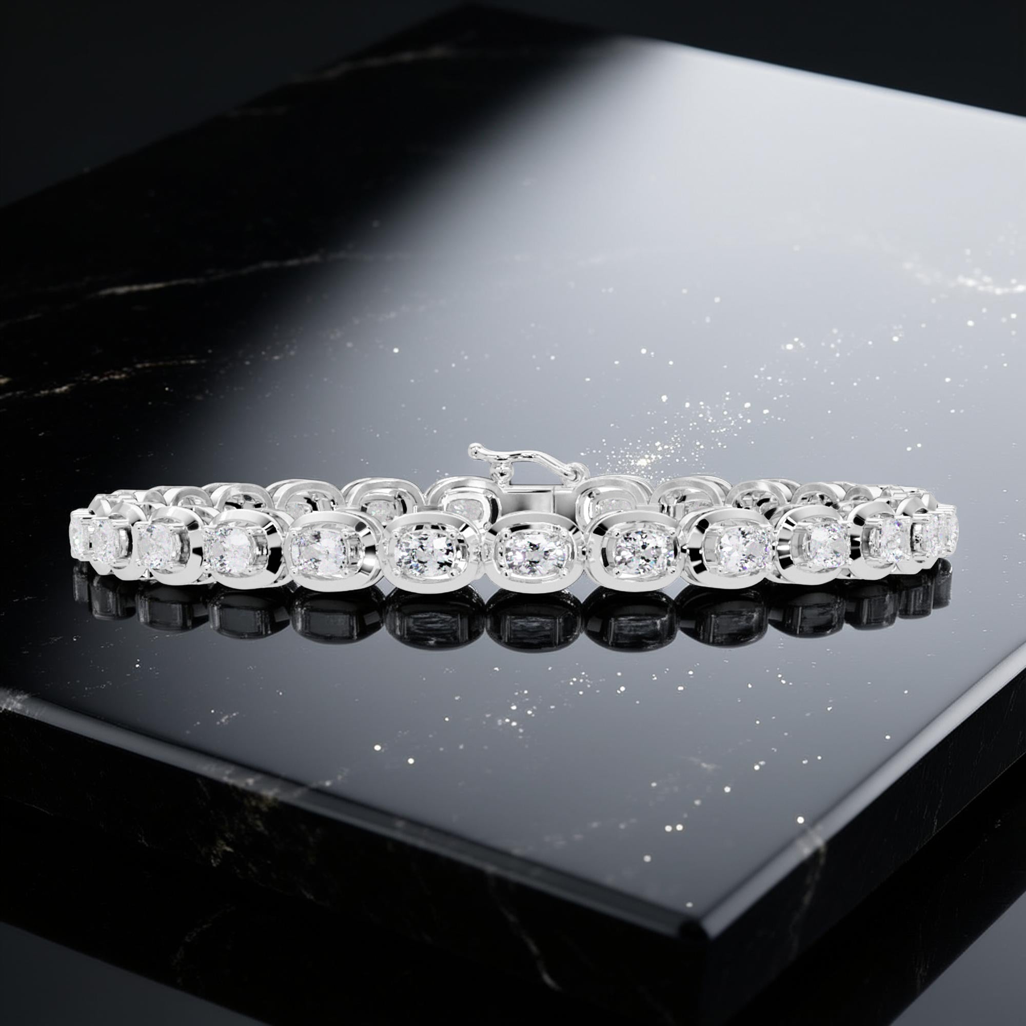 Lab Grown Diamond 6.50 CTW Bezel-Set Design Bracelet -925 Sterling Silver