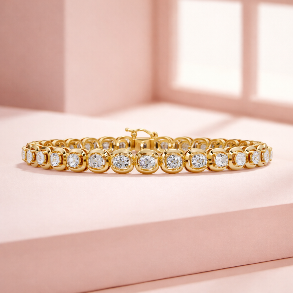 Lab Grown Diamond 6.50 CTW Bezel-Set Design Bracelet -925 Sterling Silver
