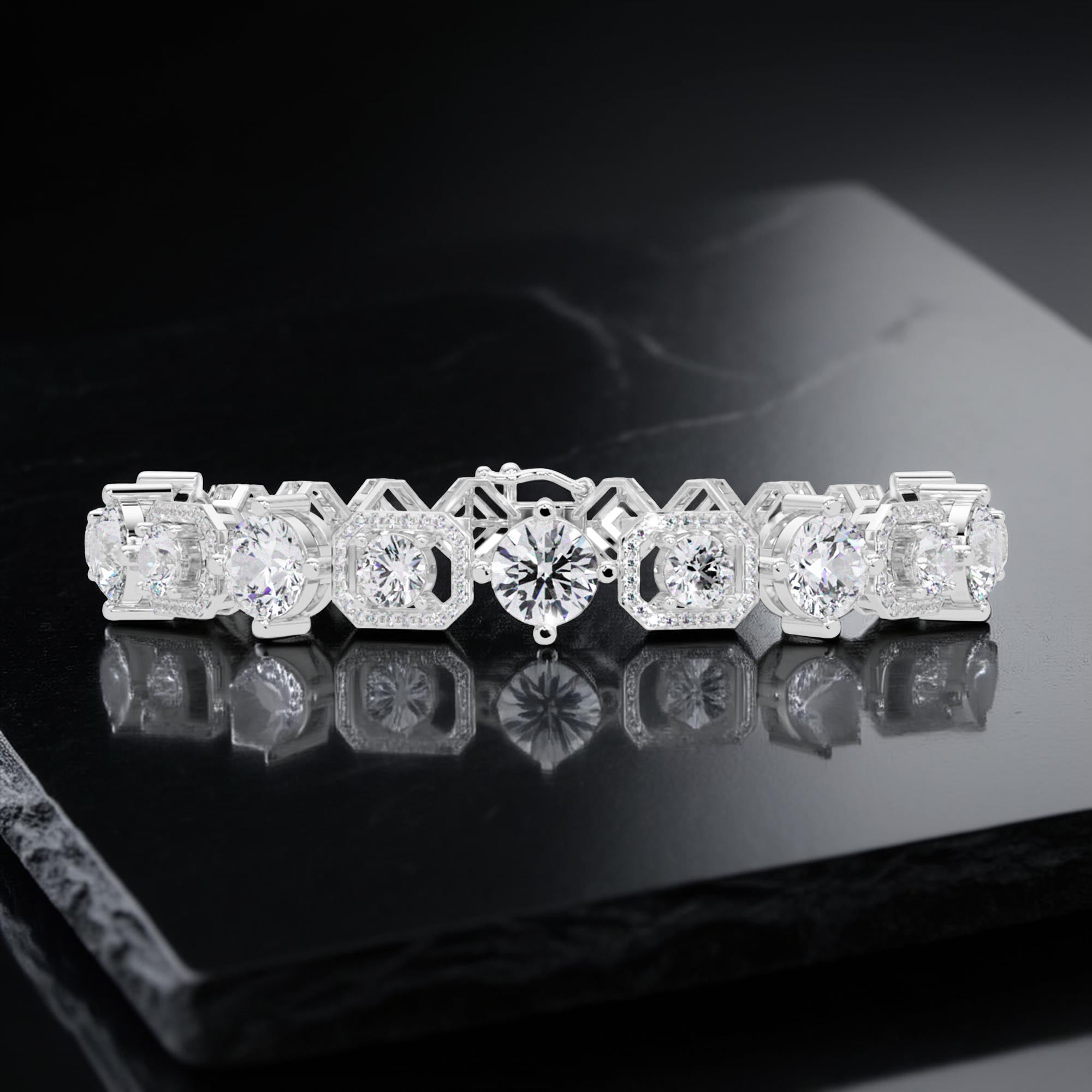 Lab Grown Diamond 10.25 CTW Halo Bracelet -925 Sterling Silver