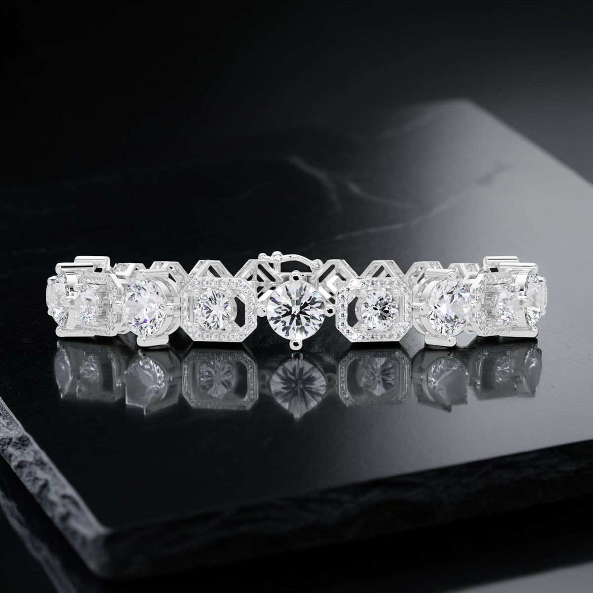 Lab Grown Diamond 10.25 CTW Halo Bracelet -925 Sterling Silver