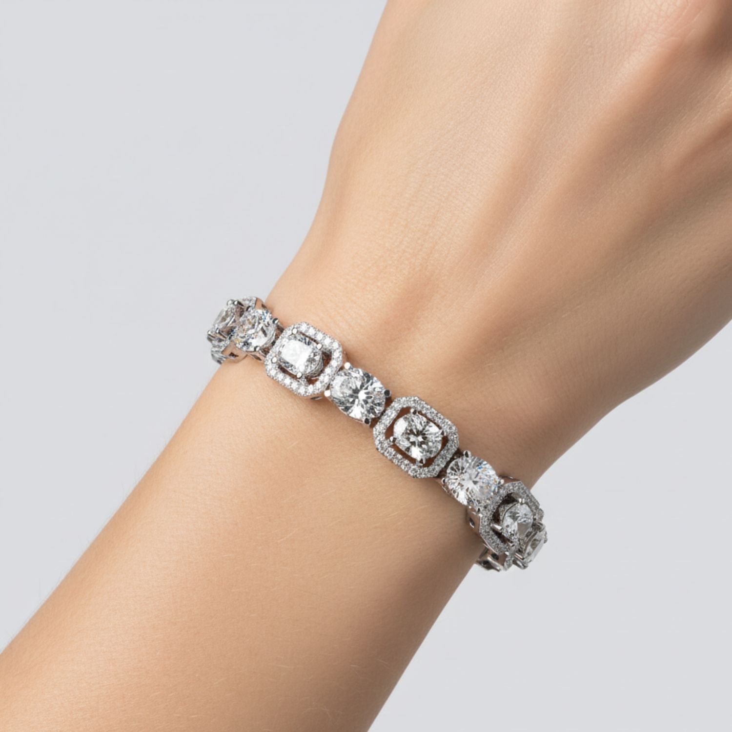 Lab Grown Diamond 8.25 CTW Halo Accents Bracelet -925 Sterling Silver