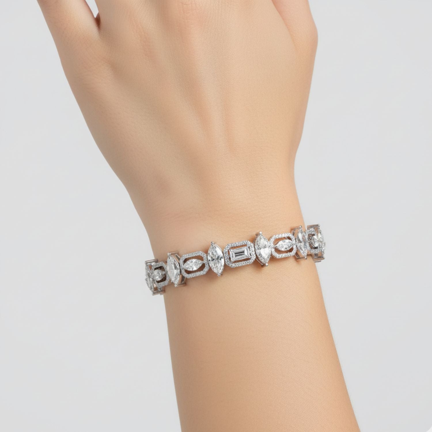 Lab Grown Diamond 12.50 CTW Halo Accents Bracelet -925 Sterling Silver