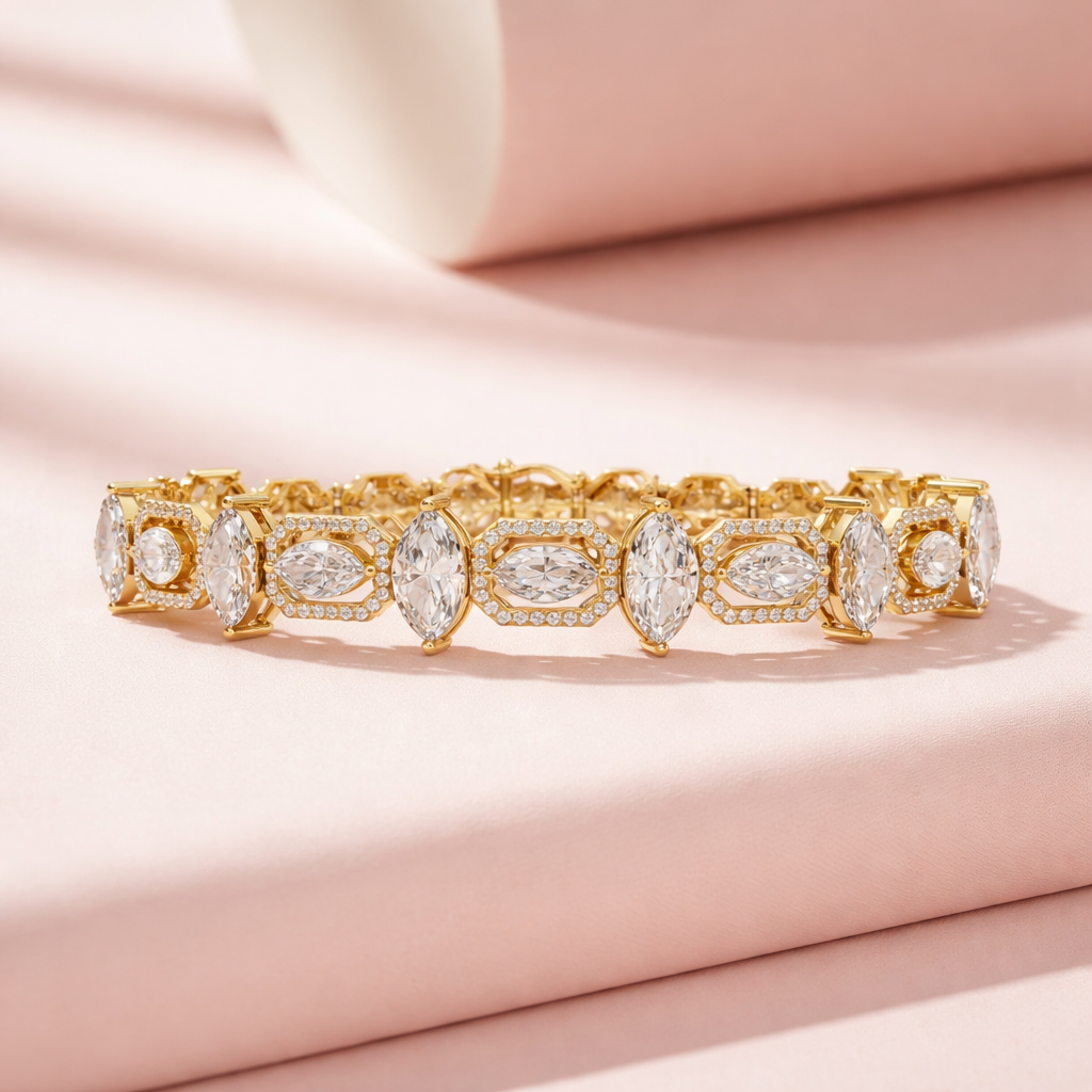 Lab Grown Diamond 12.50 CTW Halo Accents Bracelet -925 Sterling Silver
