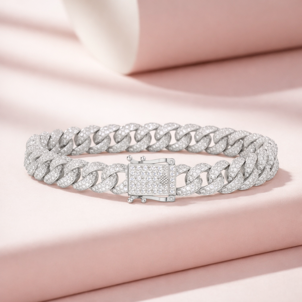 Lab Grown Diamond 4.50 CTW Cuban Link Bracelet -925 Sterling Silver