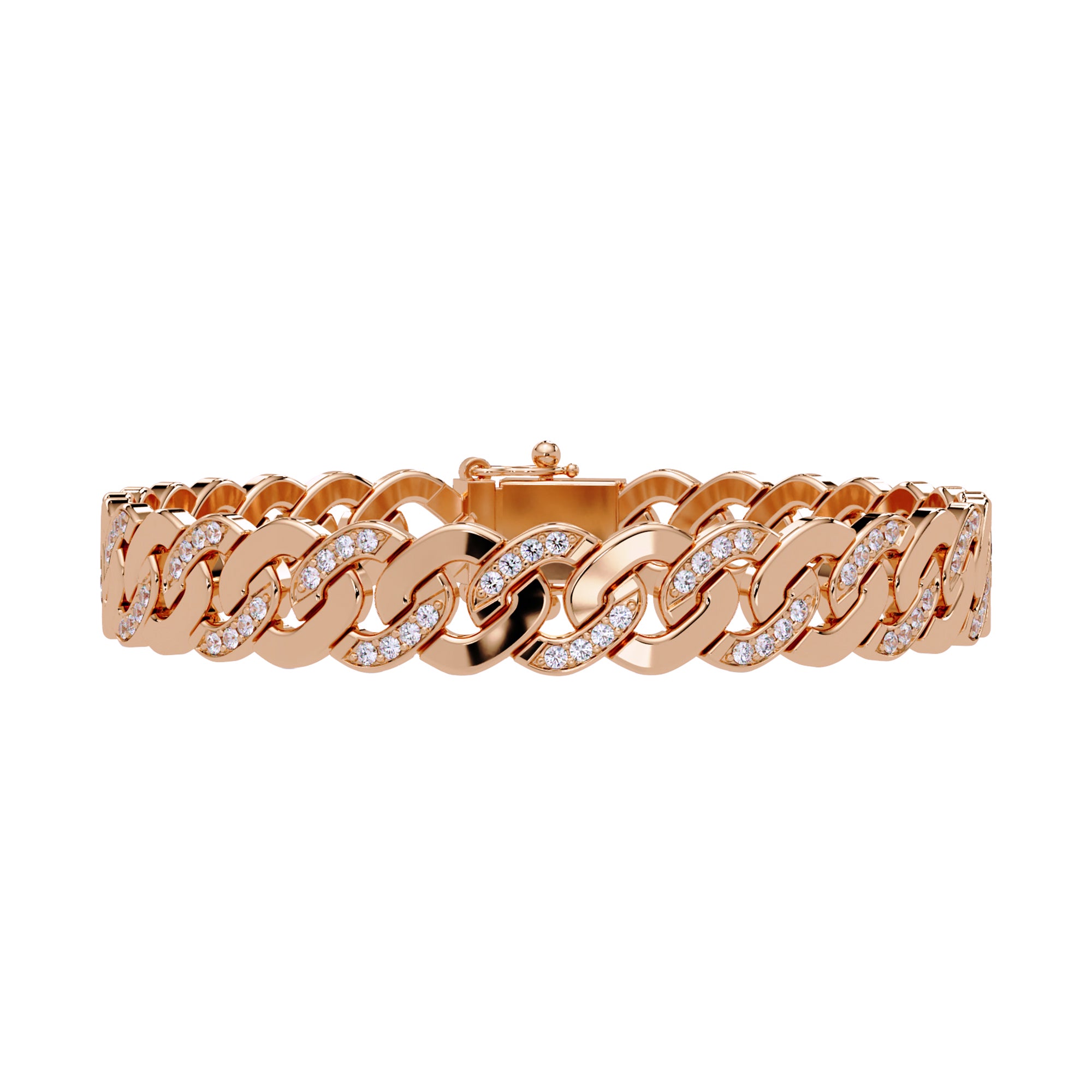 Lab Grown Diamond 1.00 CTW Cuban Link Design Bracelet -925 Sterling Silver