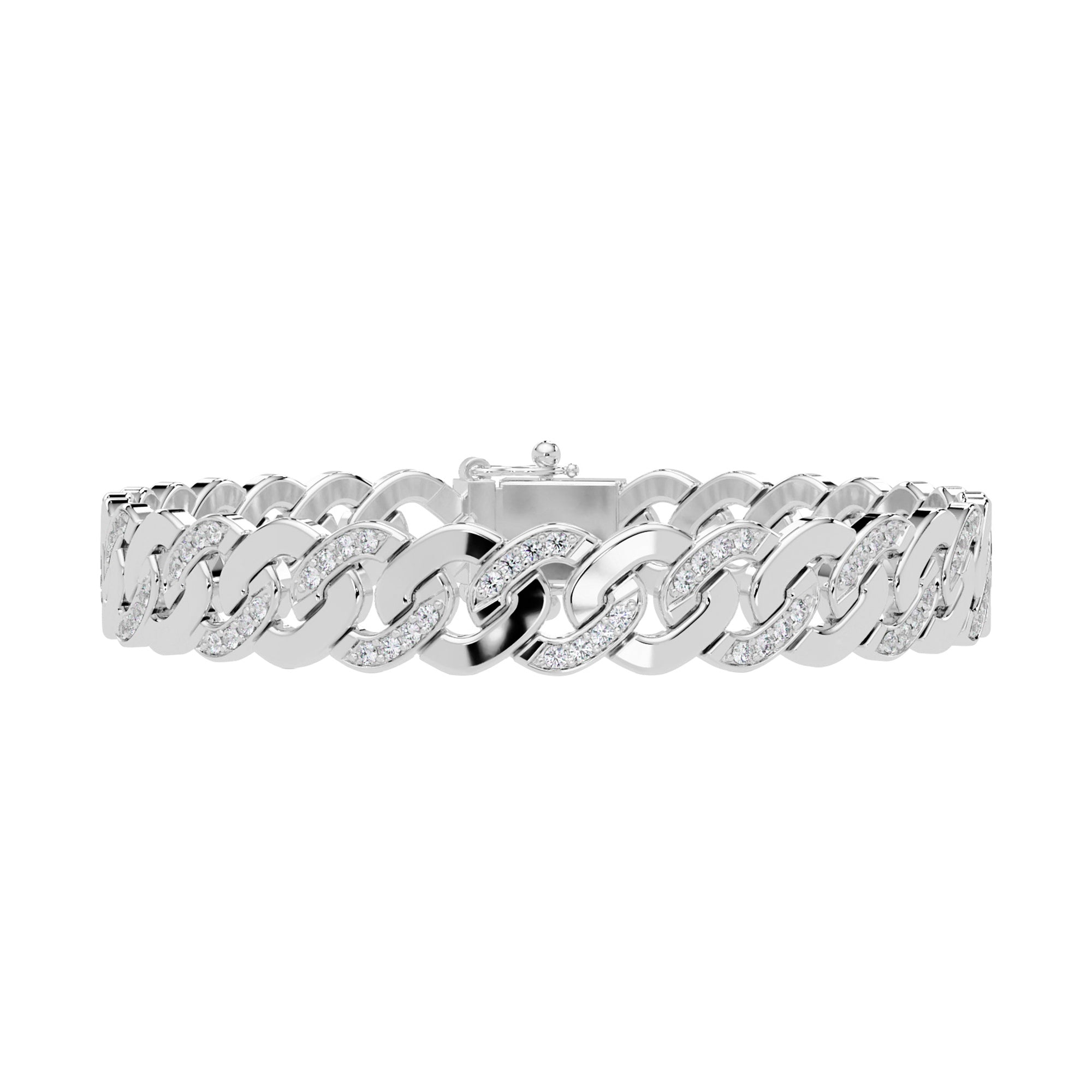 Lab Grown Diamond 1.00 CTW Cuban Link Design Bracelet -925 Sterling Silver