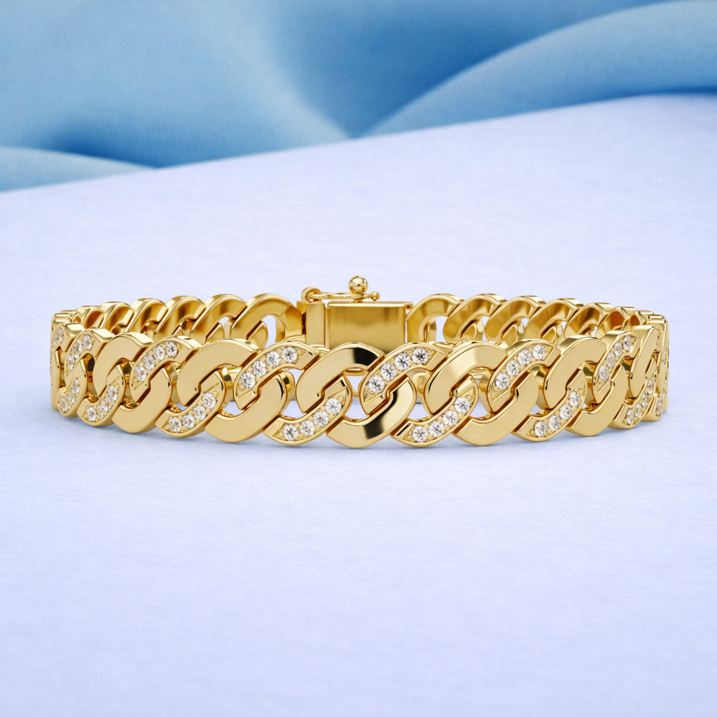 Lab Grown Diamond 1.00 CTW Cuban Link Design Bracelet -925 Sterling Silver