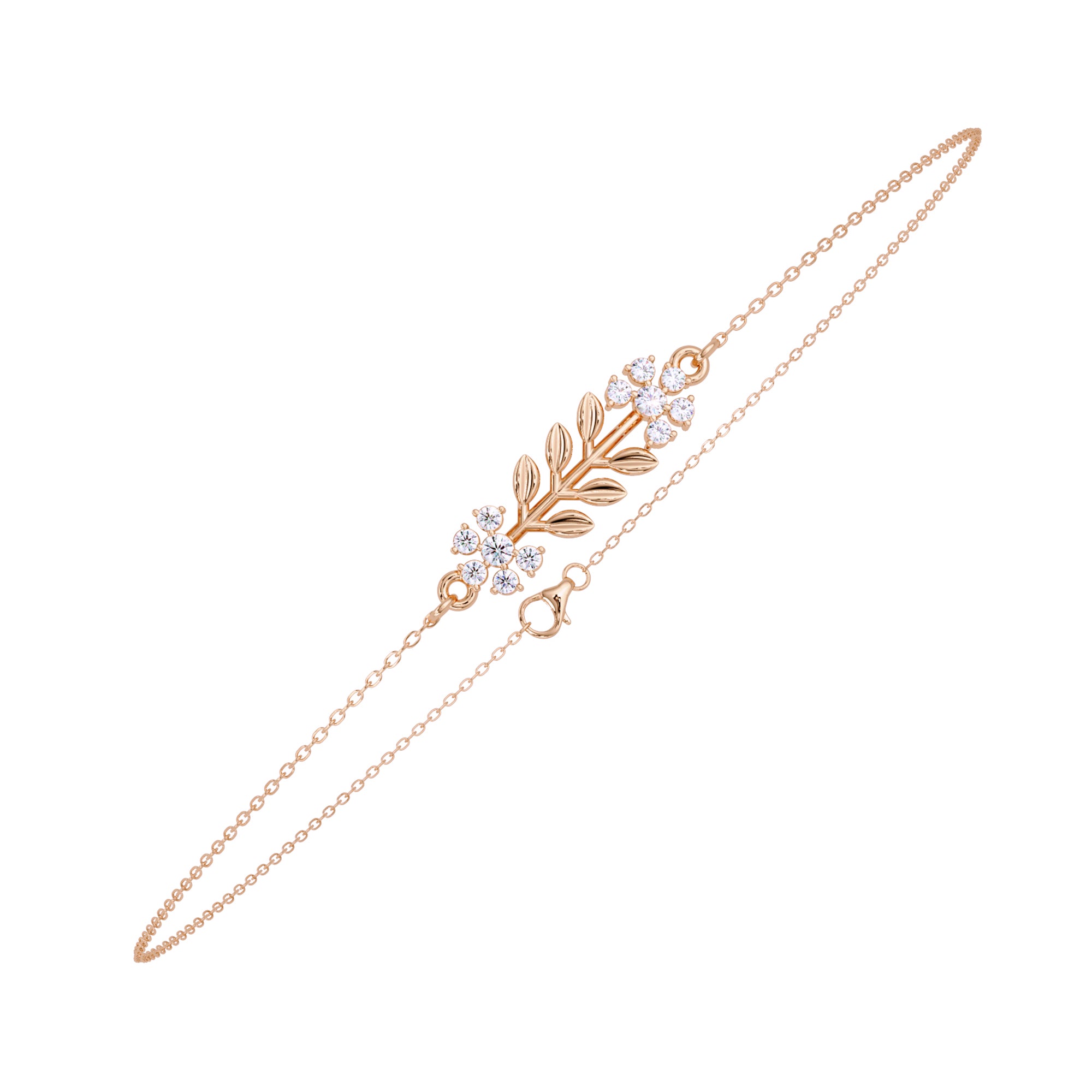 Lab Grown Diamond 0.12 CTW Floral Bracelet -925 Sterling Silver