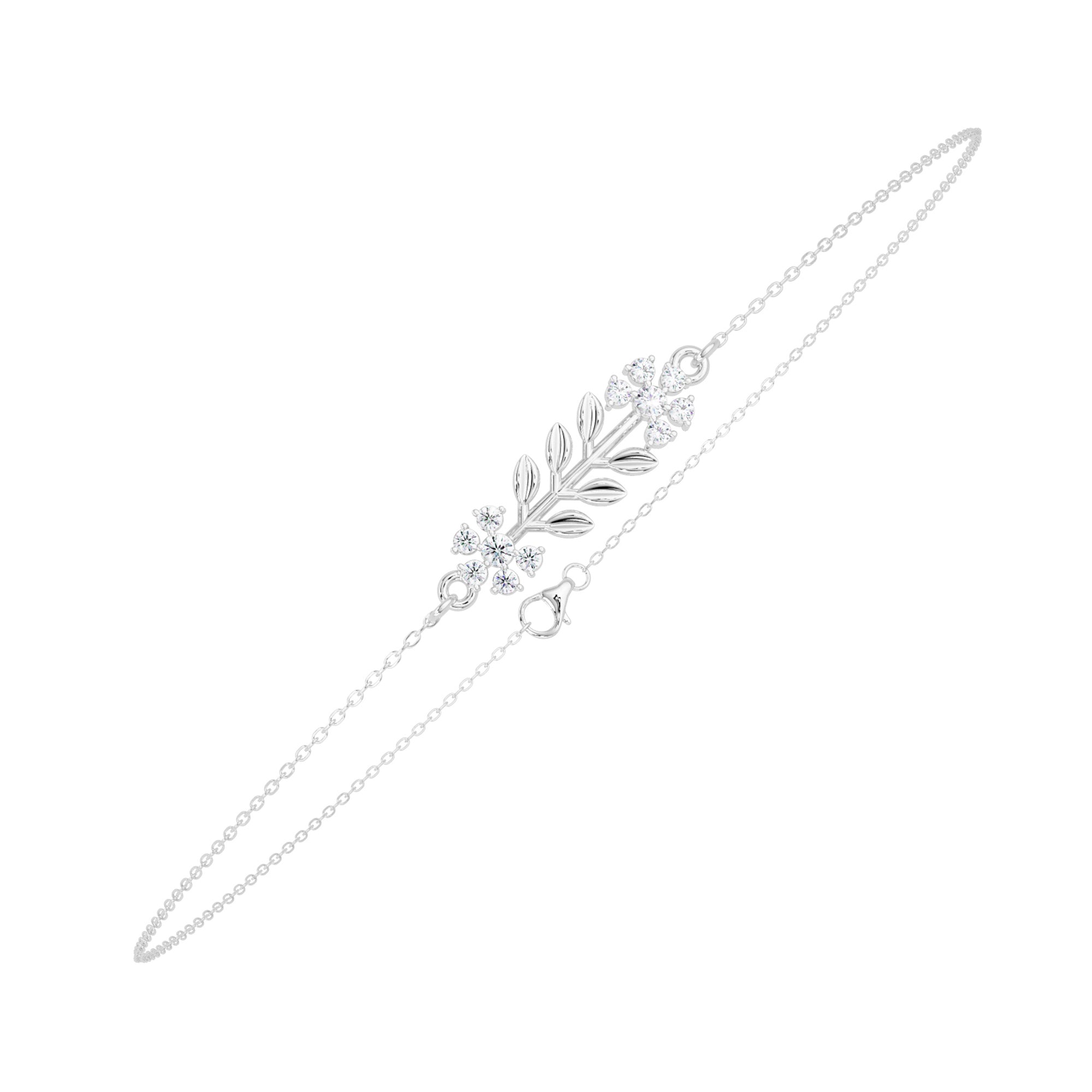 Lab Grown Diamond 0.12 CTW Floral Bracelet -925 Sterling Silver