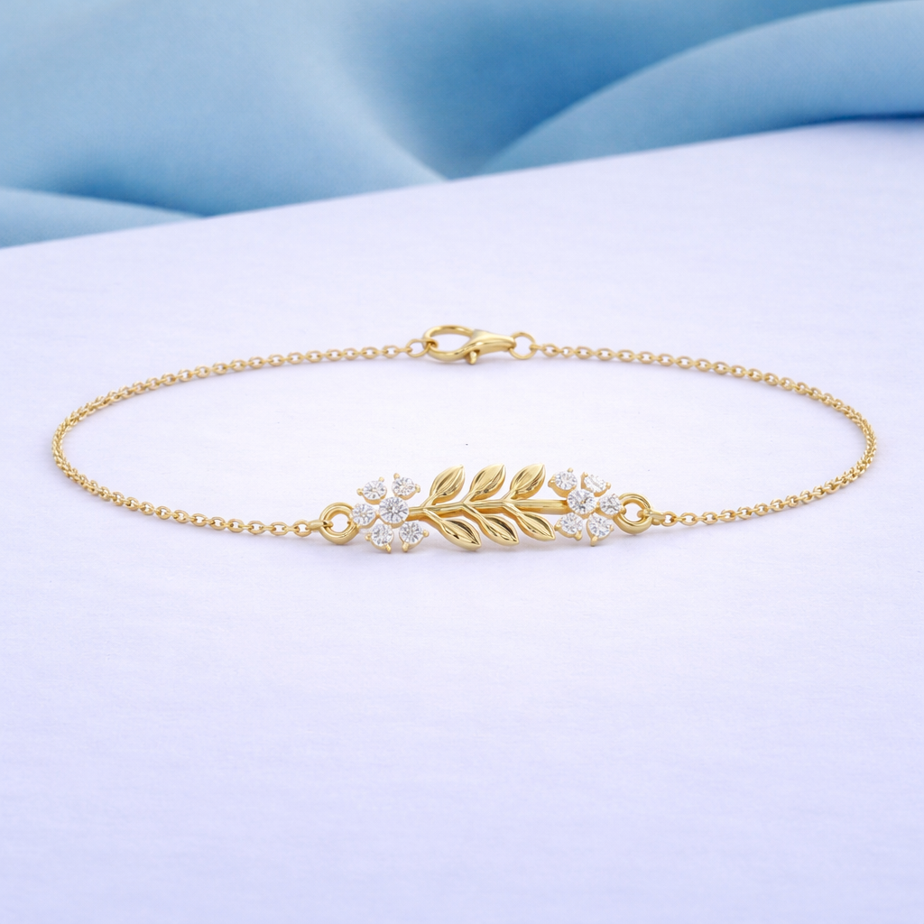 Lab Grown Diamond 0.12 CTW Floral Bracelet -925 Sterling Silver