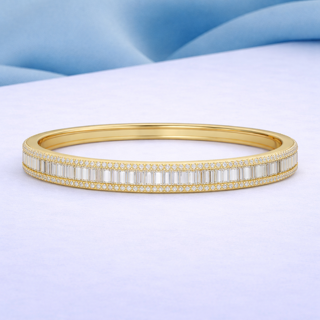 Lab Grown Diamond 5.50 CTW Double-Row Bangle Bracelet -925 Sterling Silver