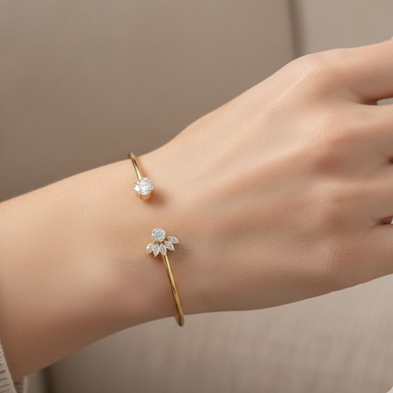 Lab Grown Diamond 0.85 CTW Floral Cluster Design Bracelet -925 Sterling Silver