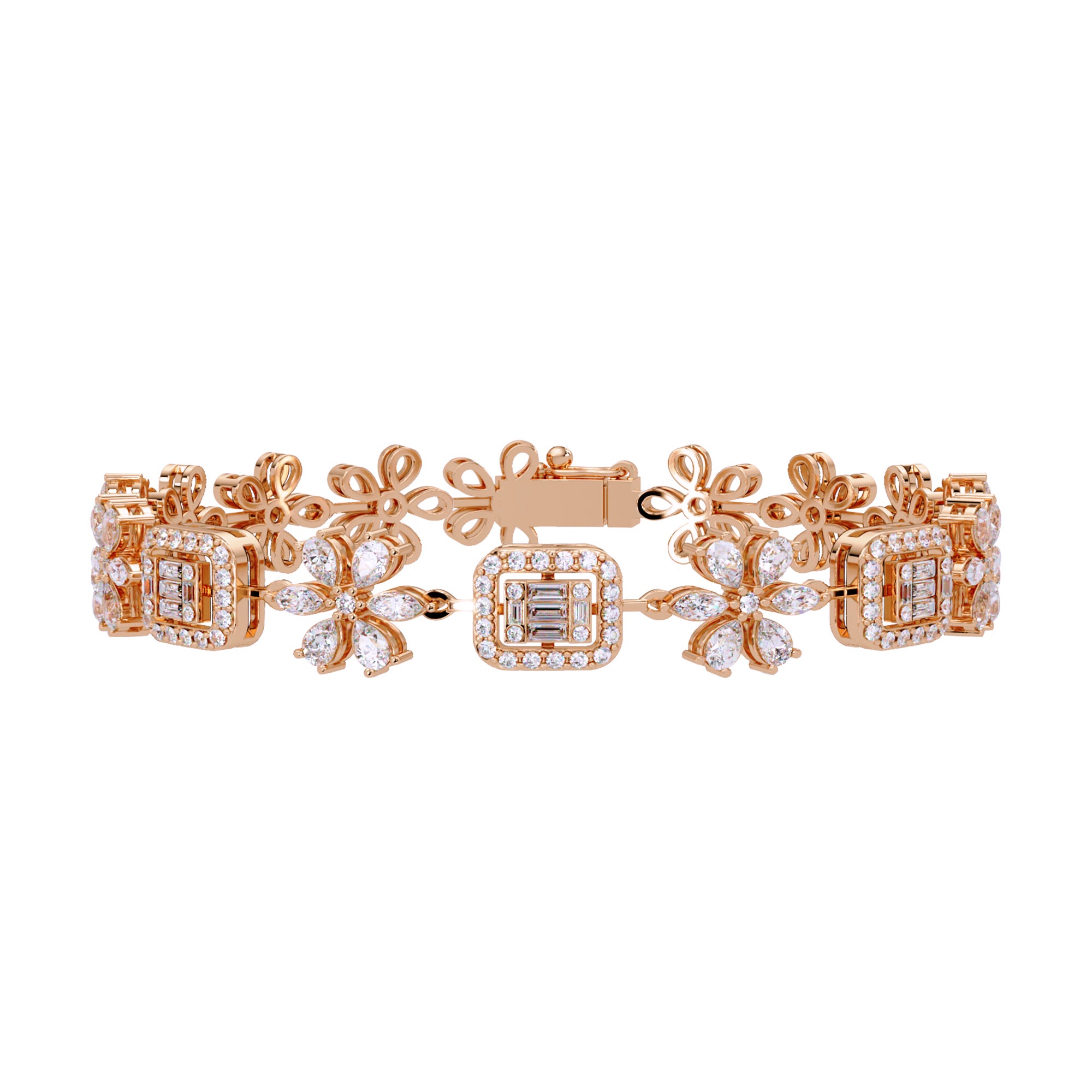 Lab Grown Diamond 4.10 CTW Floral Bracelet -925 Sterling Silver