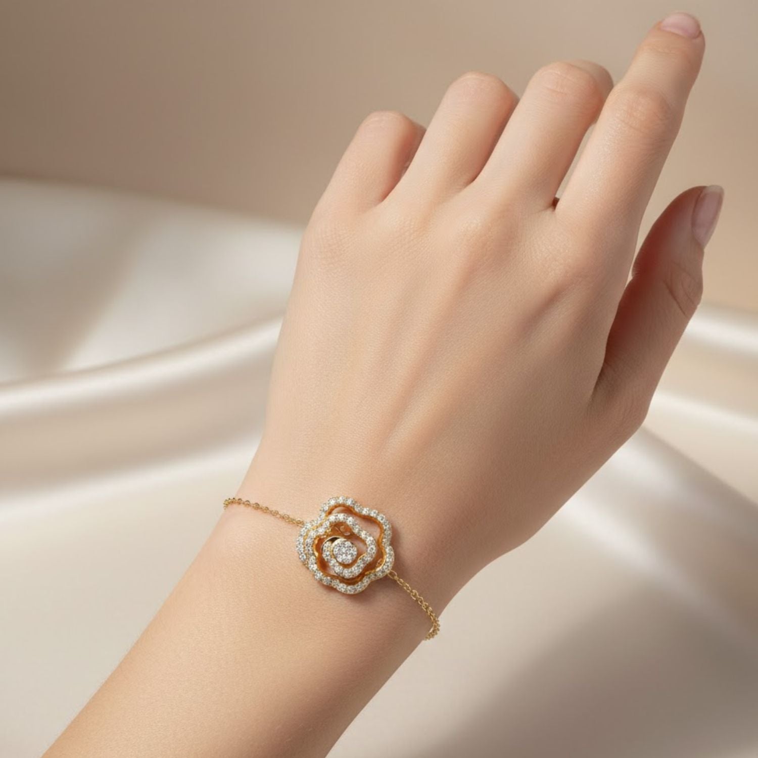 Lab Grown Diamond 0.50 CTW Floral Bloom Bracelet -925 Sterling Silver