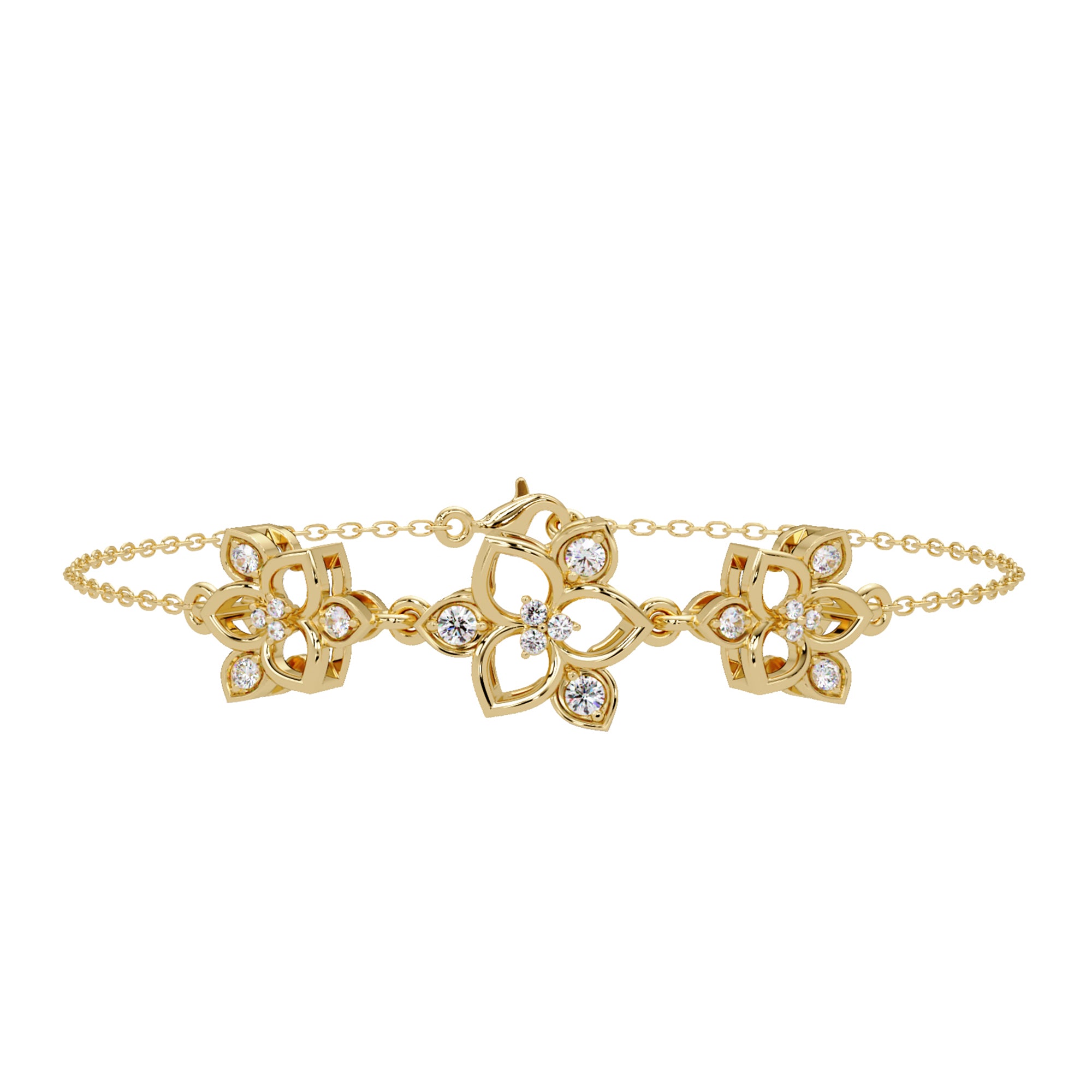 Lab Grown Diamond 0.25 CTW Triple Flower Design Bracelet -925 Sterling Silver