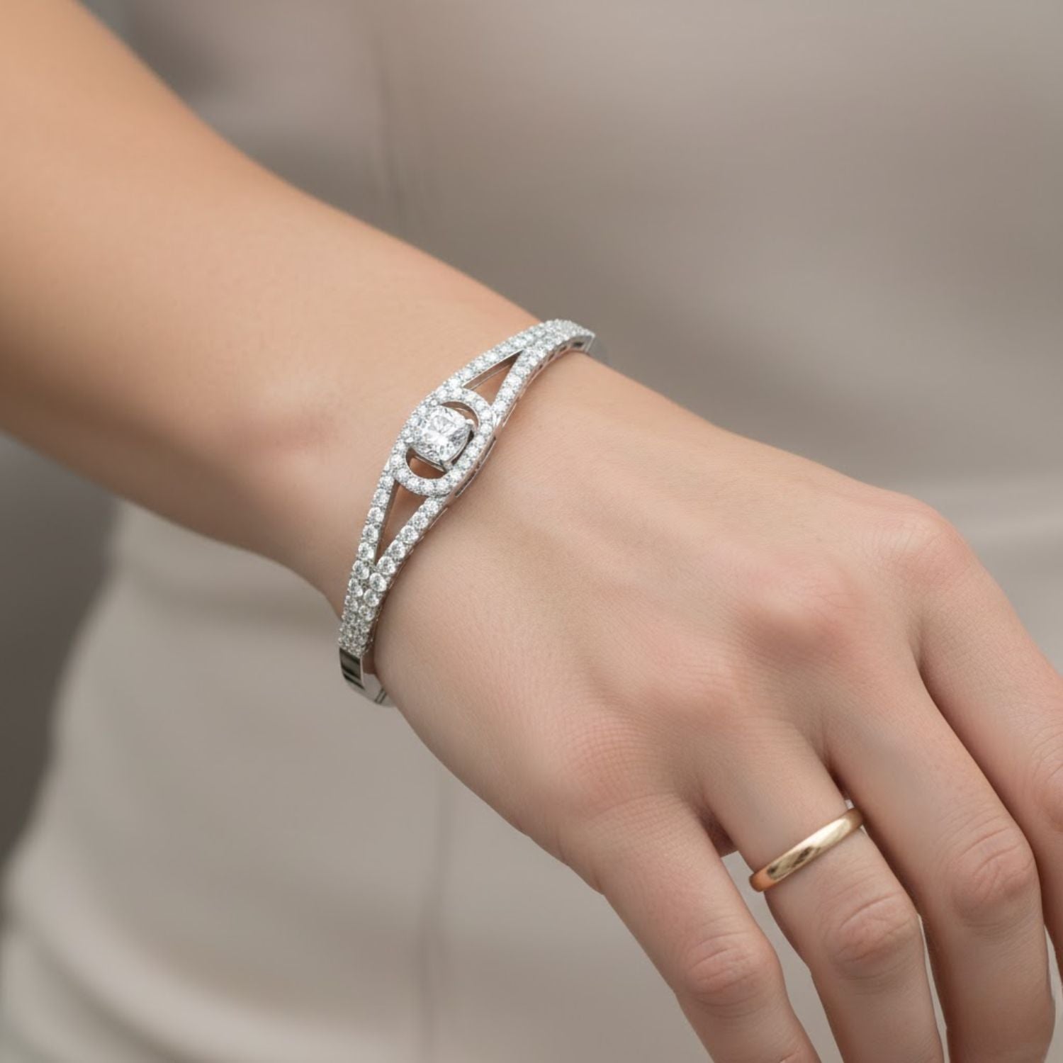 Lab Grown Diamond 2.70 CTW Halo Bangle Bracelet -925 Sterling Silver