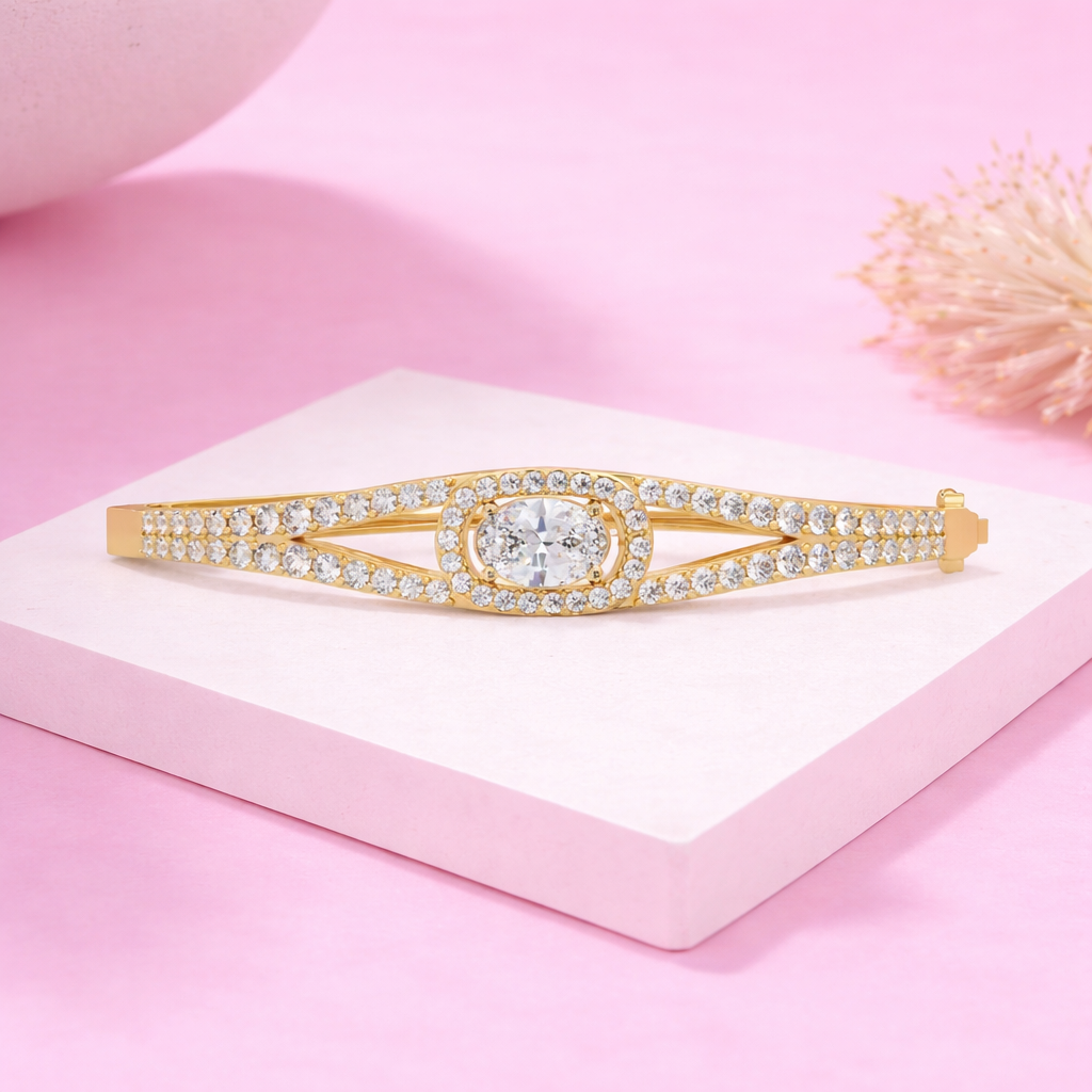 Lab Grown Diamond 3.10 CTW Halo Bangle Bracelet -925 Sterling Silver