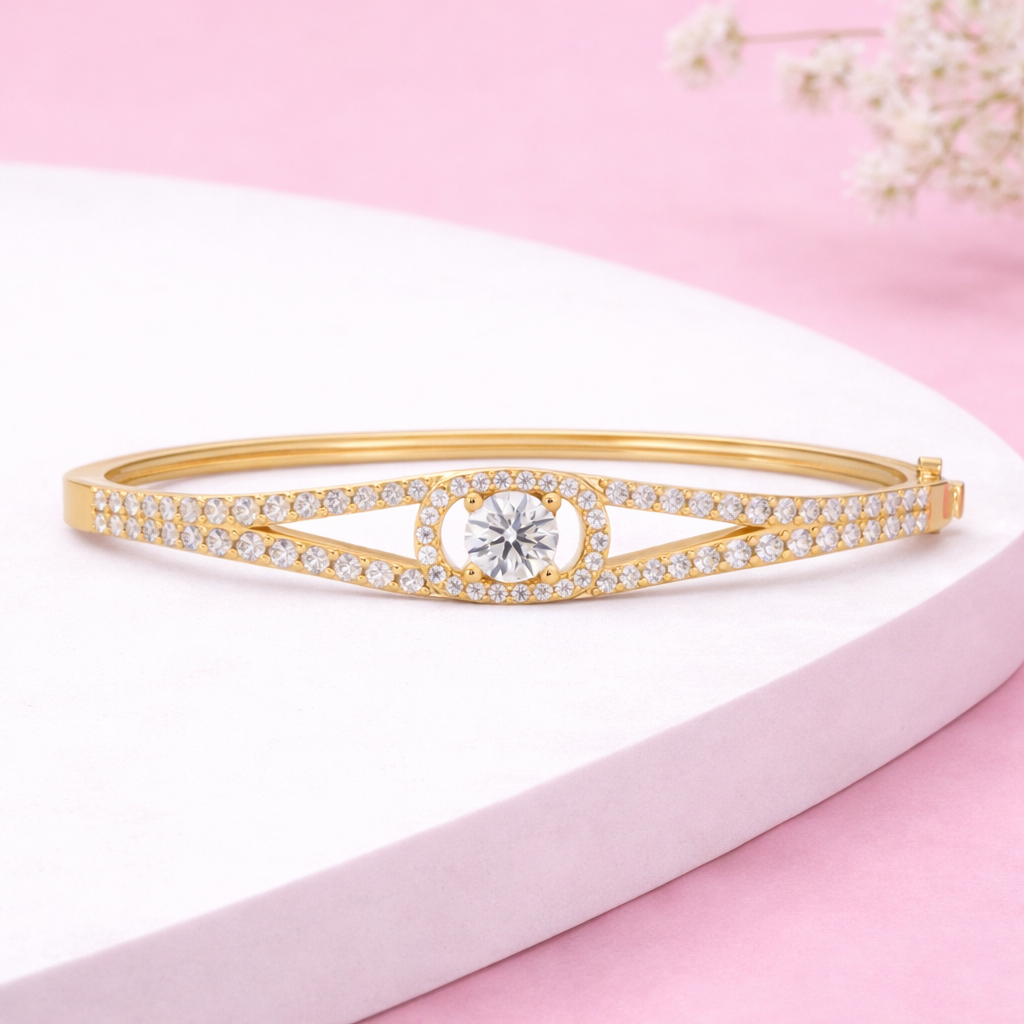 Lab Grown Diamond 3.05 CTW Round Halo Bangle Bracelet -925 Sterling Silver