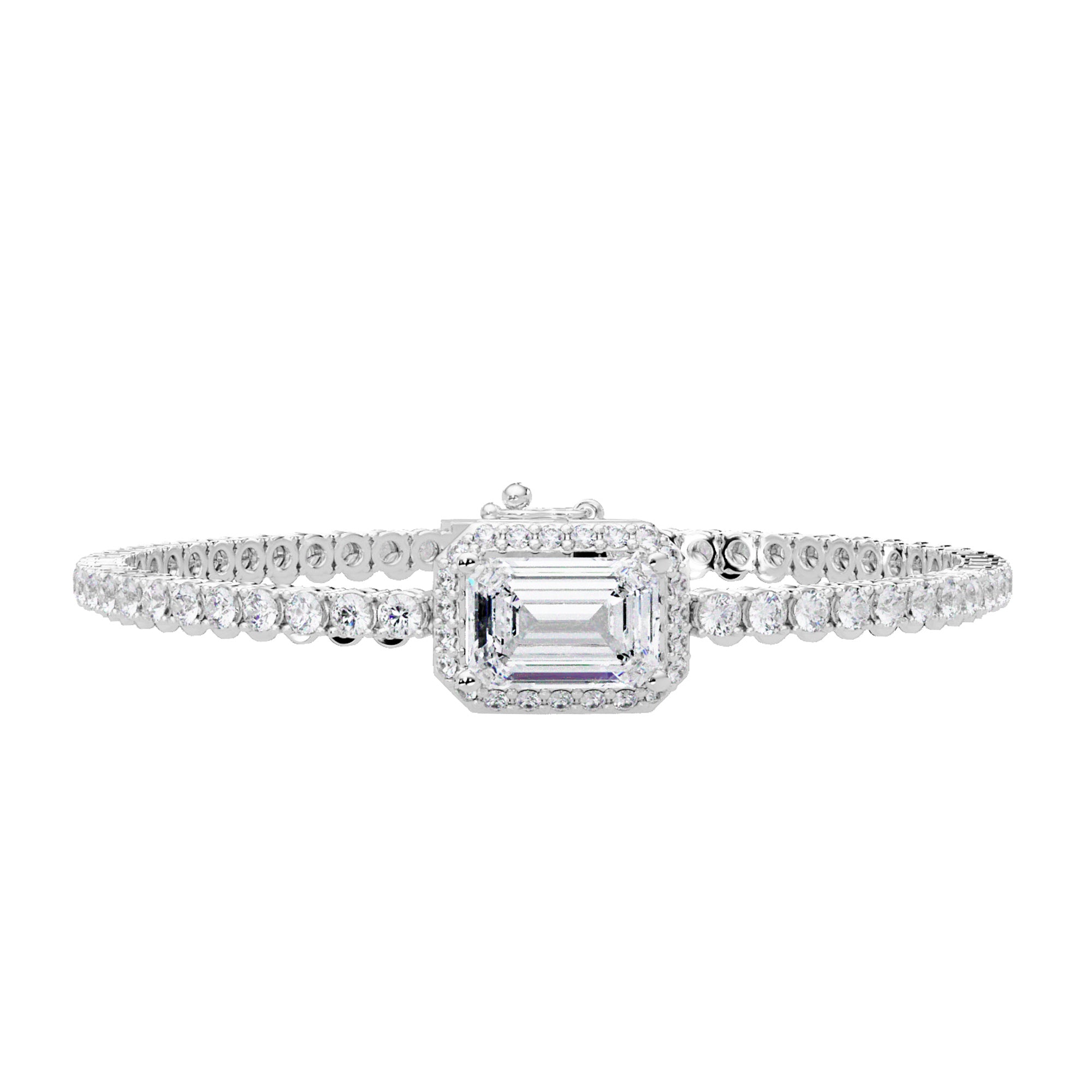 Lab Grown Diamond 6.85 CTW Octagon Halo Tennis Bangle Bracelet -925 Sterling Silver