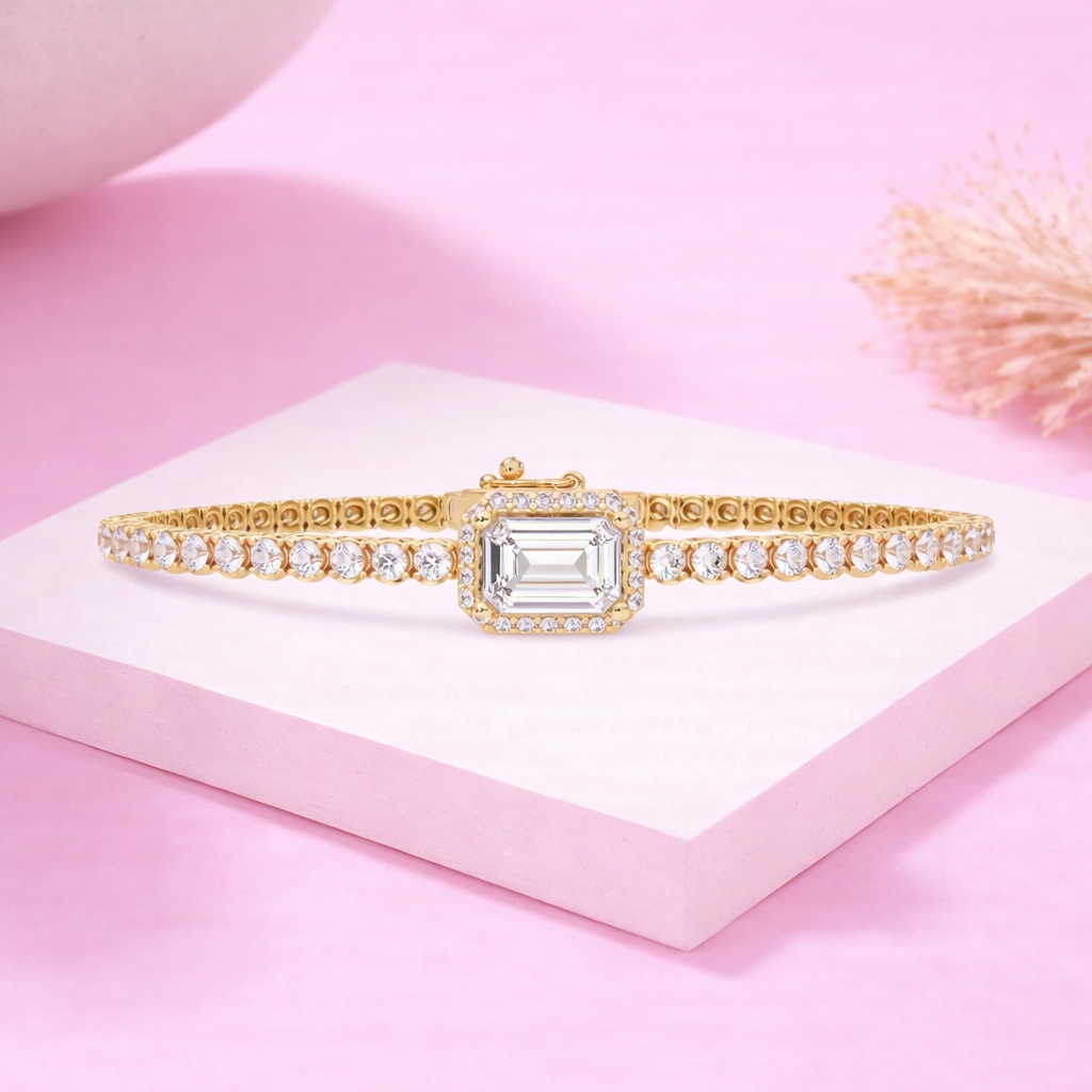 Lab Grown Diamond 6.85 CTW Octagon Halo Tennis Bangle Bracelet -925 Sterling Silver