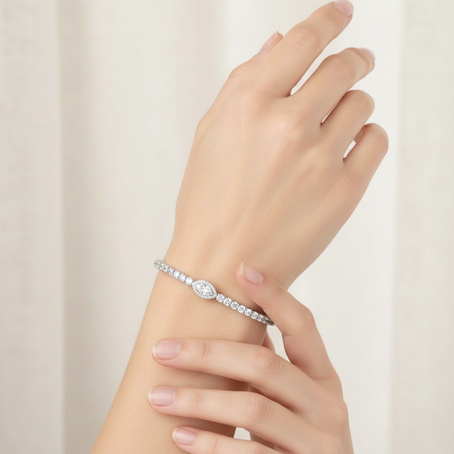 Lab Grown Diamond 3.65 CTW Marquise Halo Tennis Bracelet -925 Sterling Silver