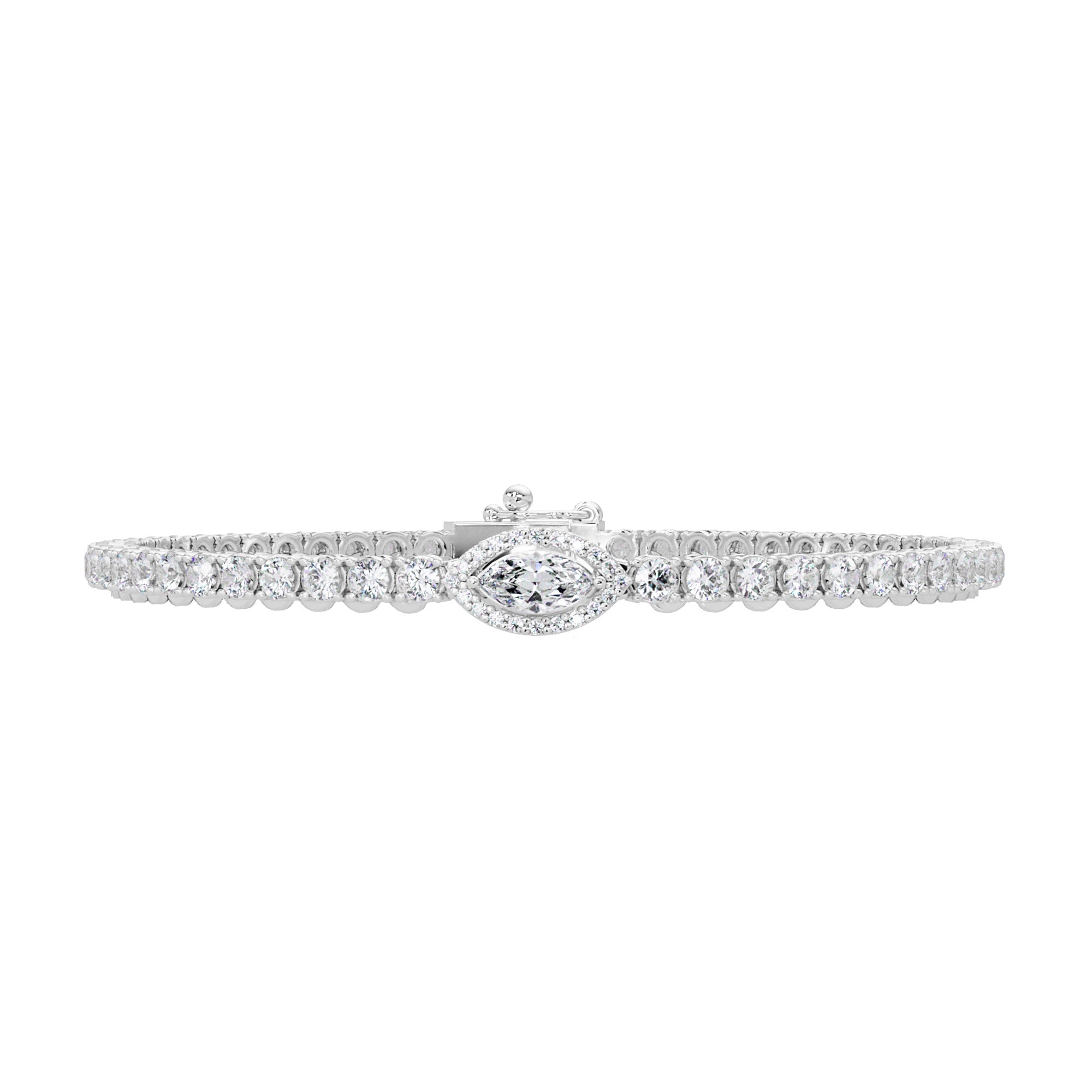 Lab Grown Diamond 3.65 CTW Marquise Halo Tennis Bracelet -925 Sterling Silver