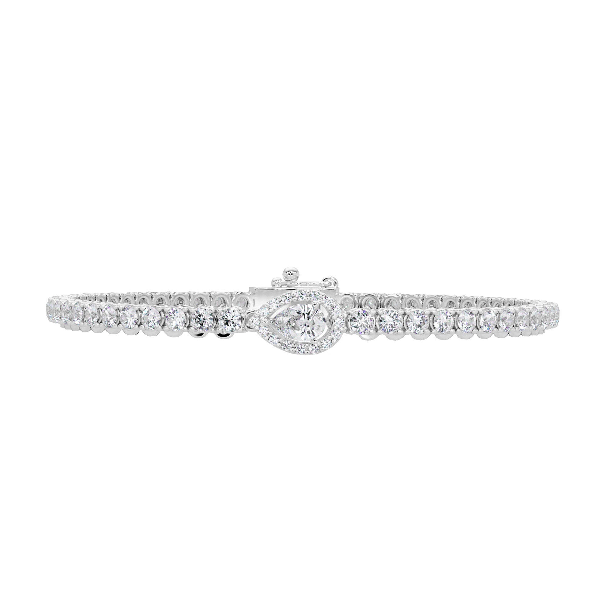 Lab Grown Diamond 3.65 CTW Pear Halo Tennis Bracelet -925 Sterling Silver
