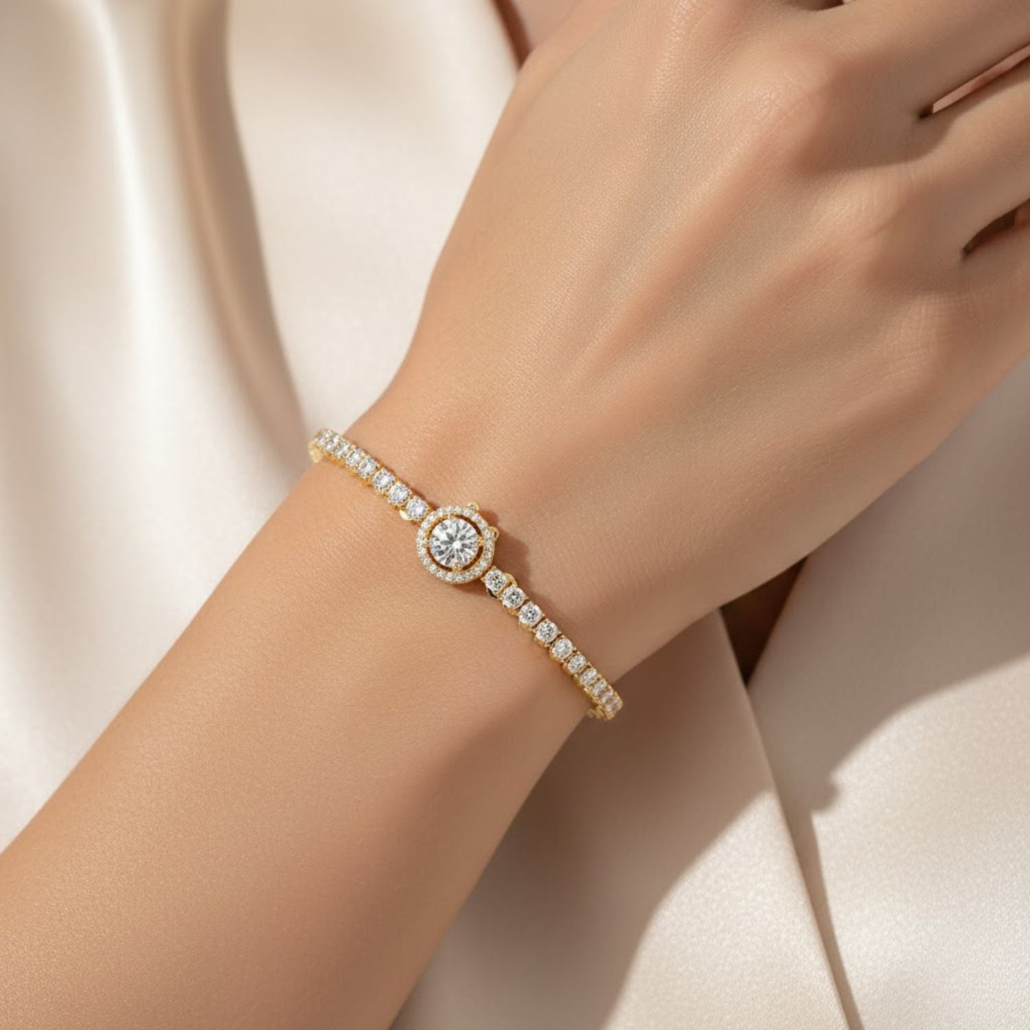 Lab Grown Diamond 4.15 CTW Round Halo Tennis Bracelet -925 Sterling Silver