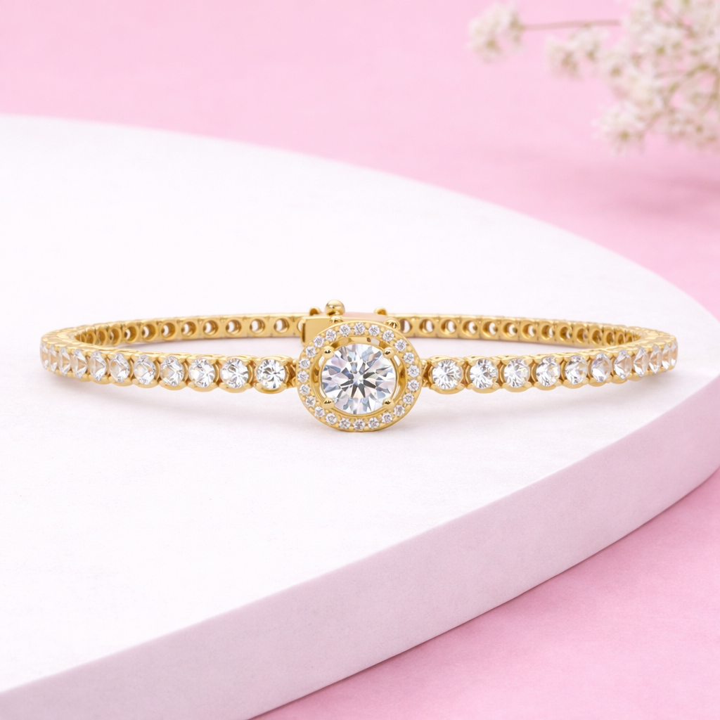 Lab Grown Diamond 4.15 CTW Round Halo Tennis Bracelet -925 Sterling Silver