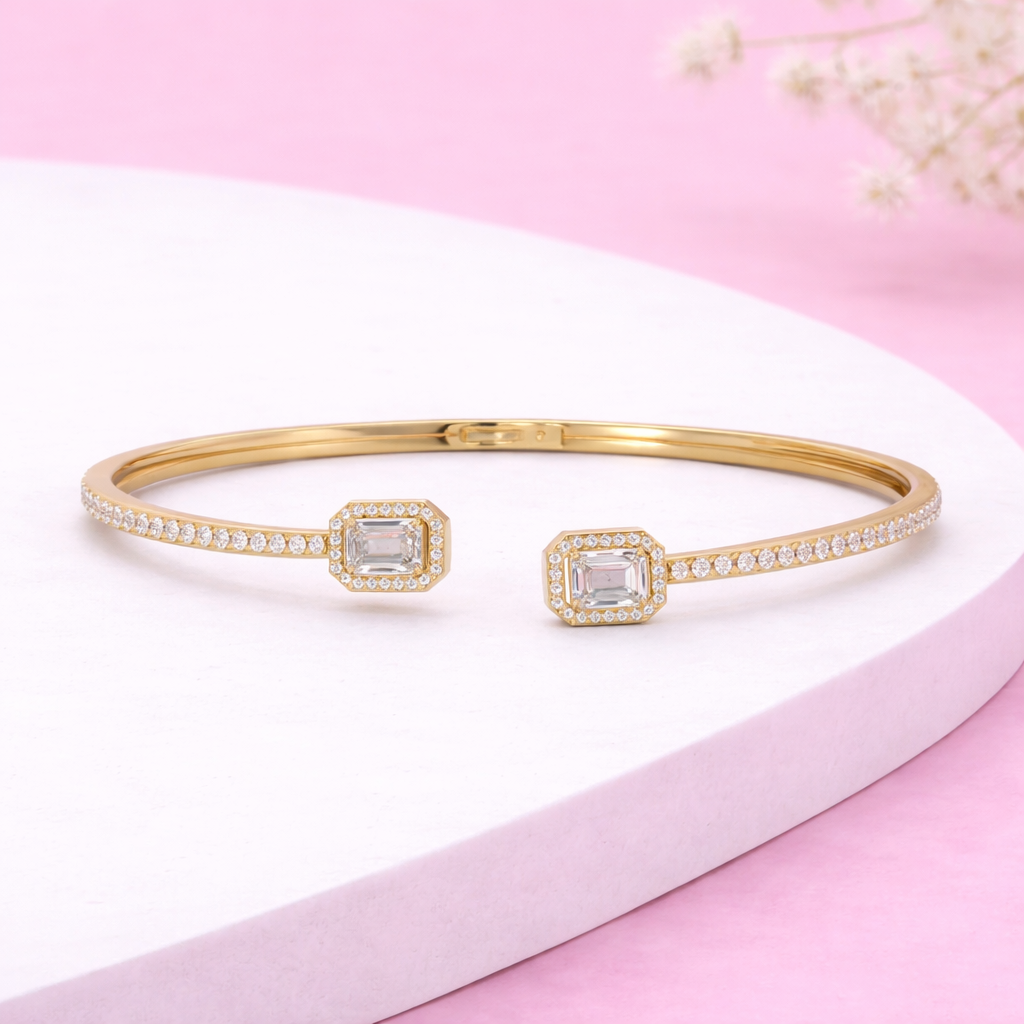 Lab Grown Diamond 2.35 CTW Octagon Open Cuff Bracelet -925 Sterling Silver