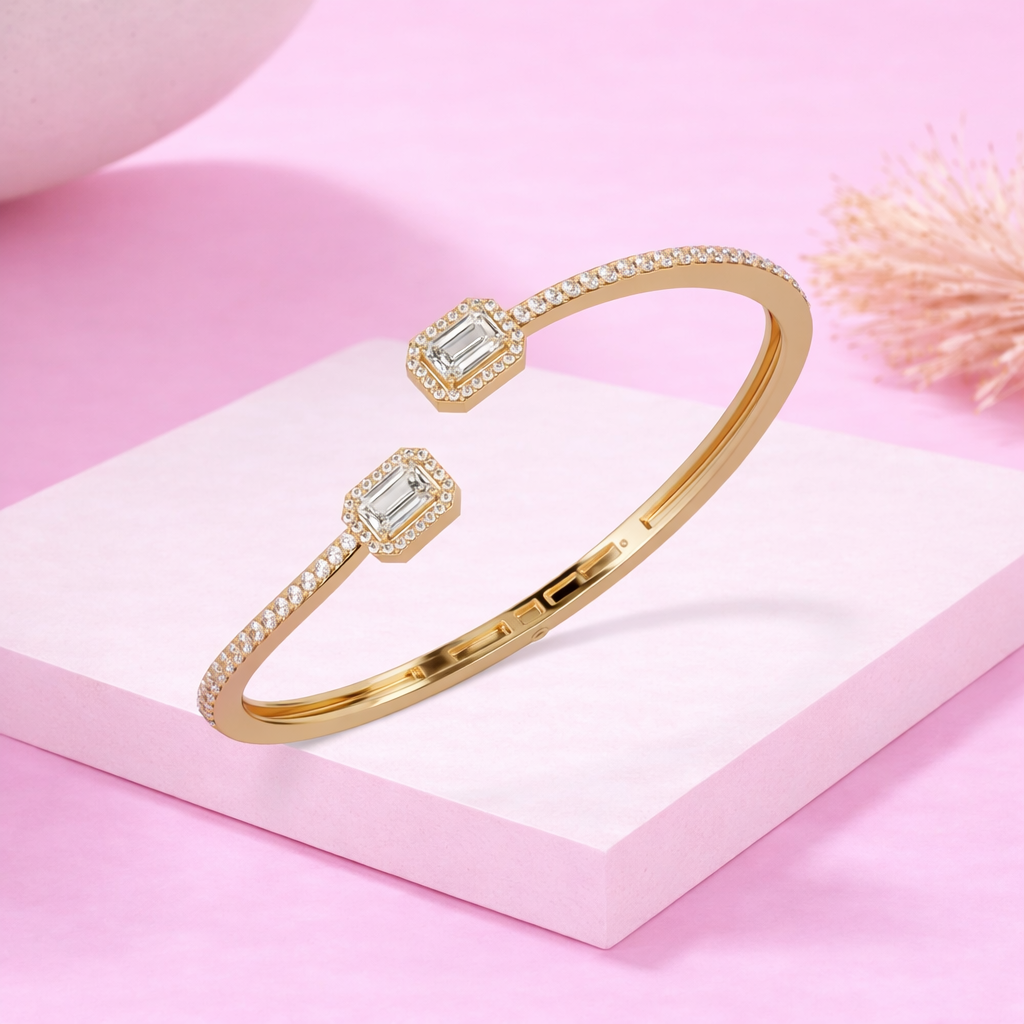 Lab Grown Diamond 2.35 CTW Octagon Open Cuff Bracelet -925 Sterling Silver