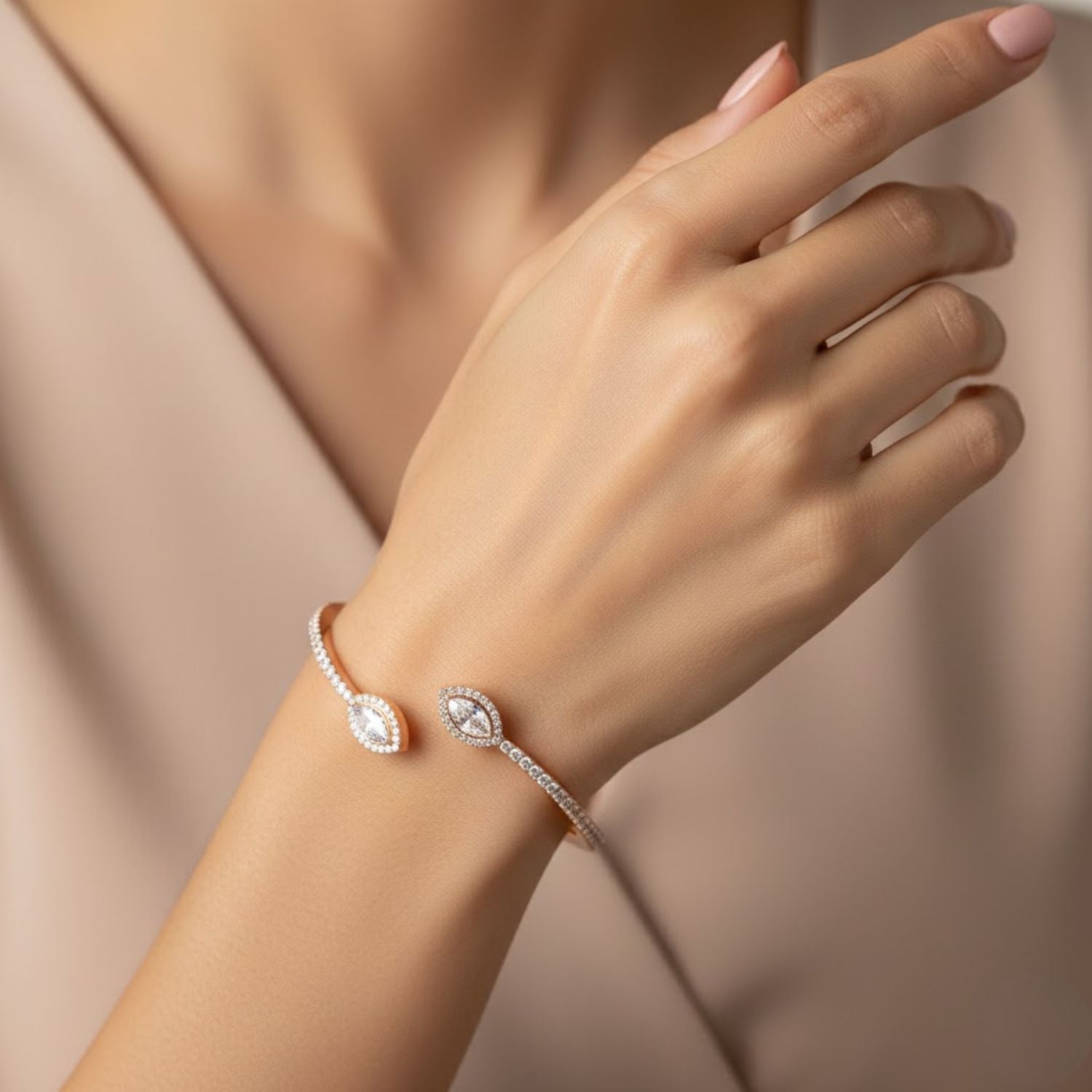 Lab Grown Diamond 2.00 CTW Marquise Open Cuff Bracelet -925 Sterling Silver