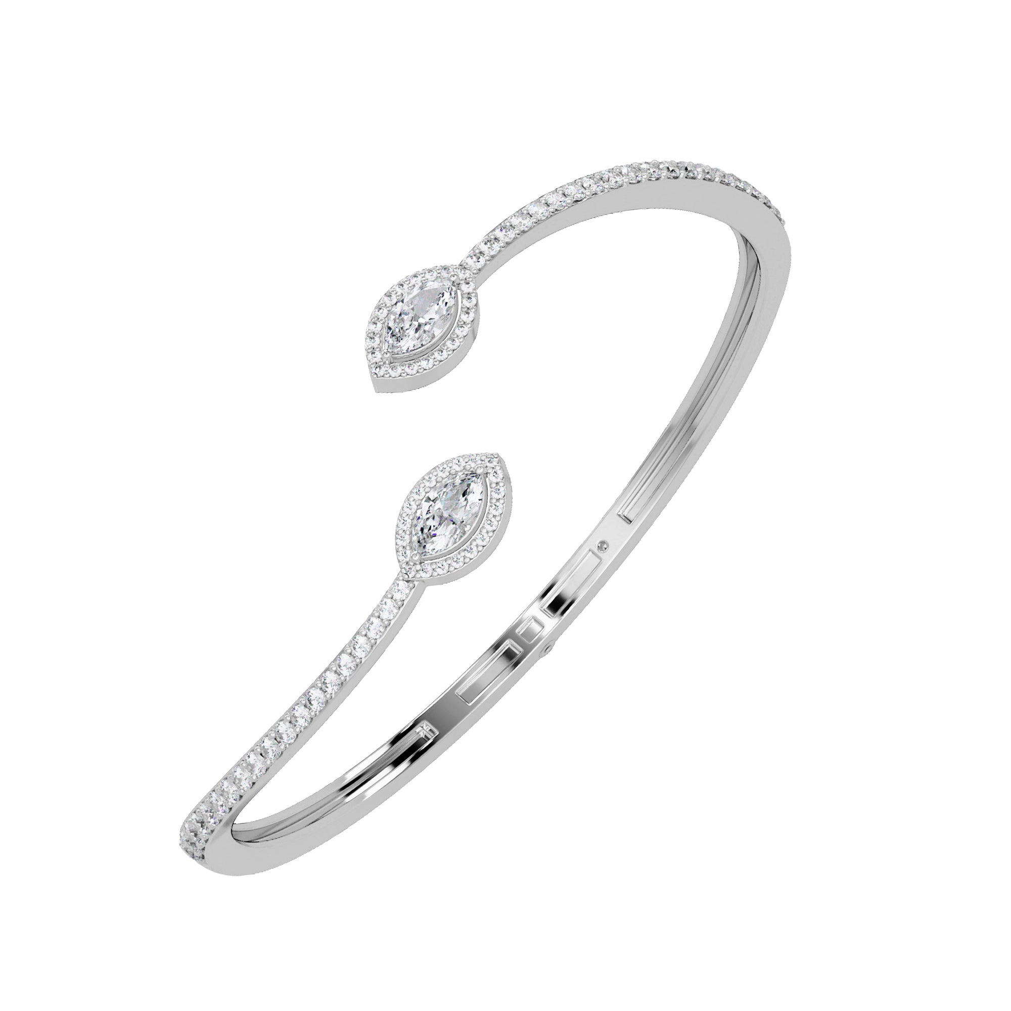 Lab Grown Diamond 2.00 CTW Marquise Open Cuff Bracelet -925 Sterling Silver