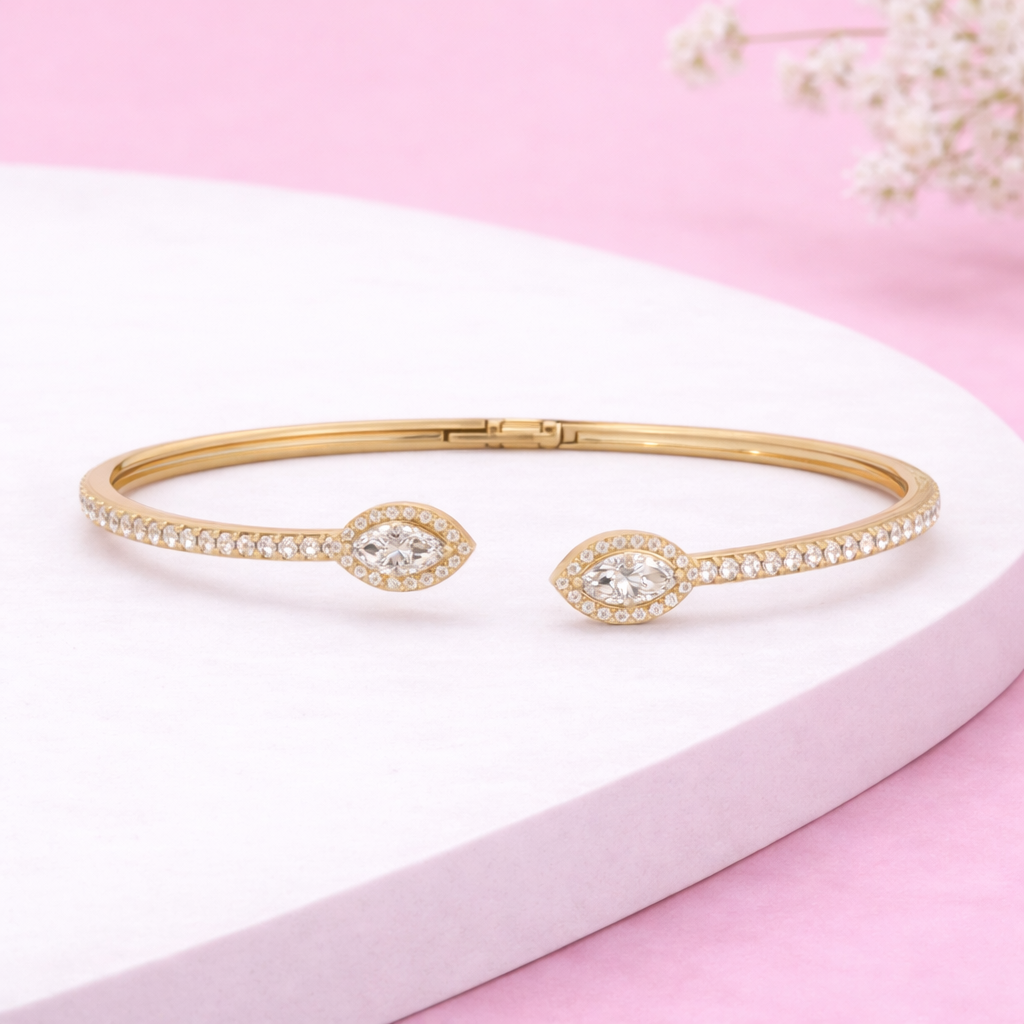 Lab Grown Diamond 2.00 CTW Marquise Open Cuff Bracelet -925 Sterling Silver