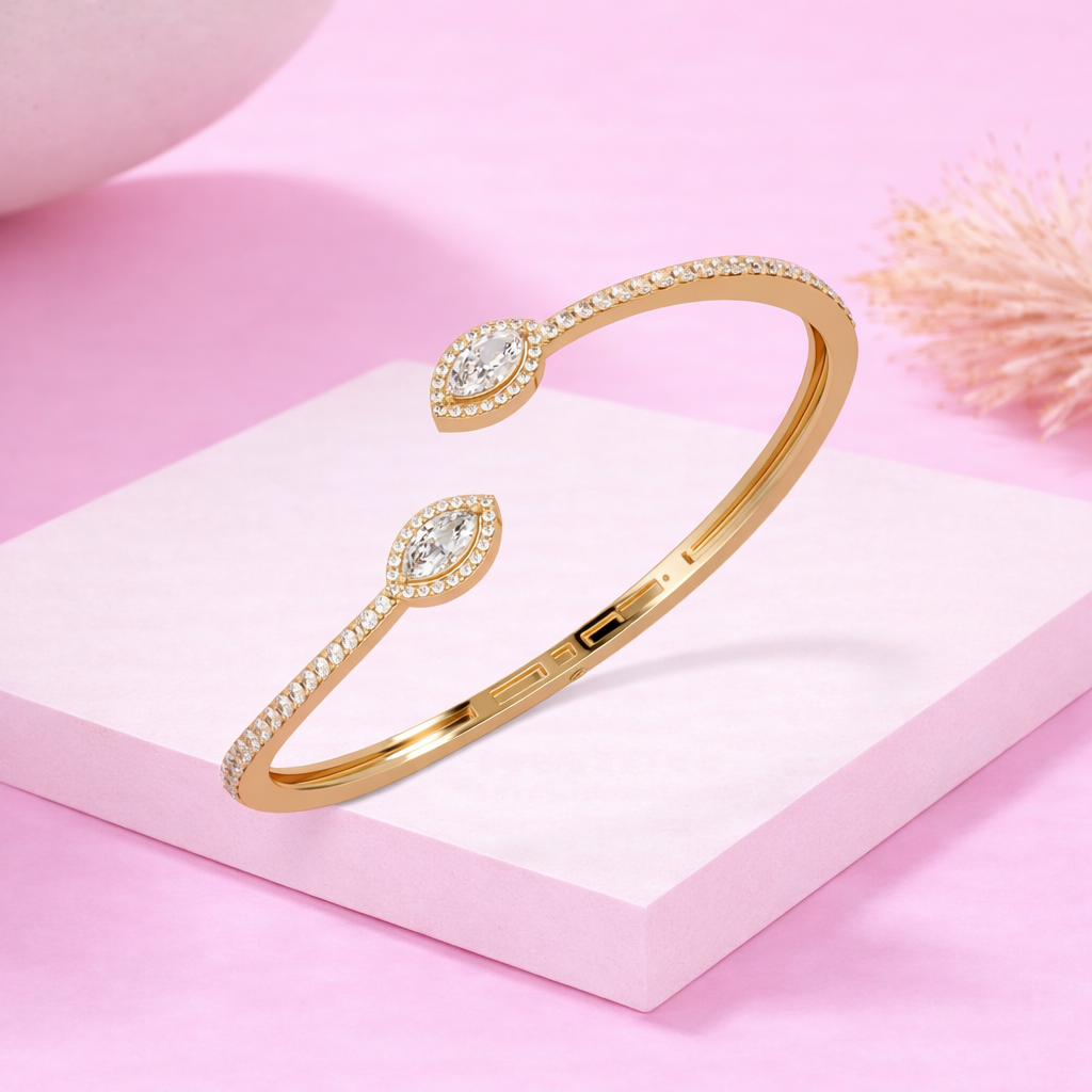 Lab Grown Diamond 2.00 CTW Marquise Open Cuff Bracelet -925 Sterling Silver