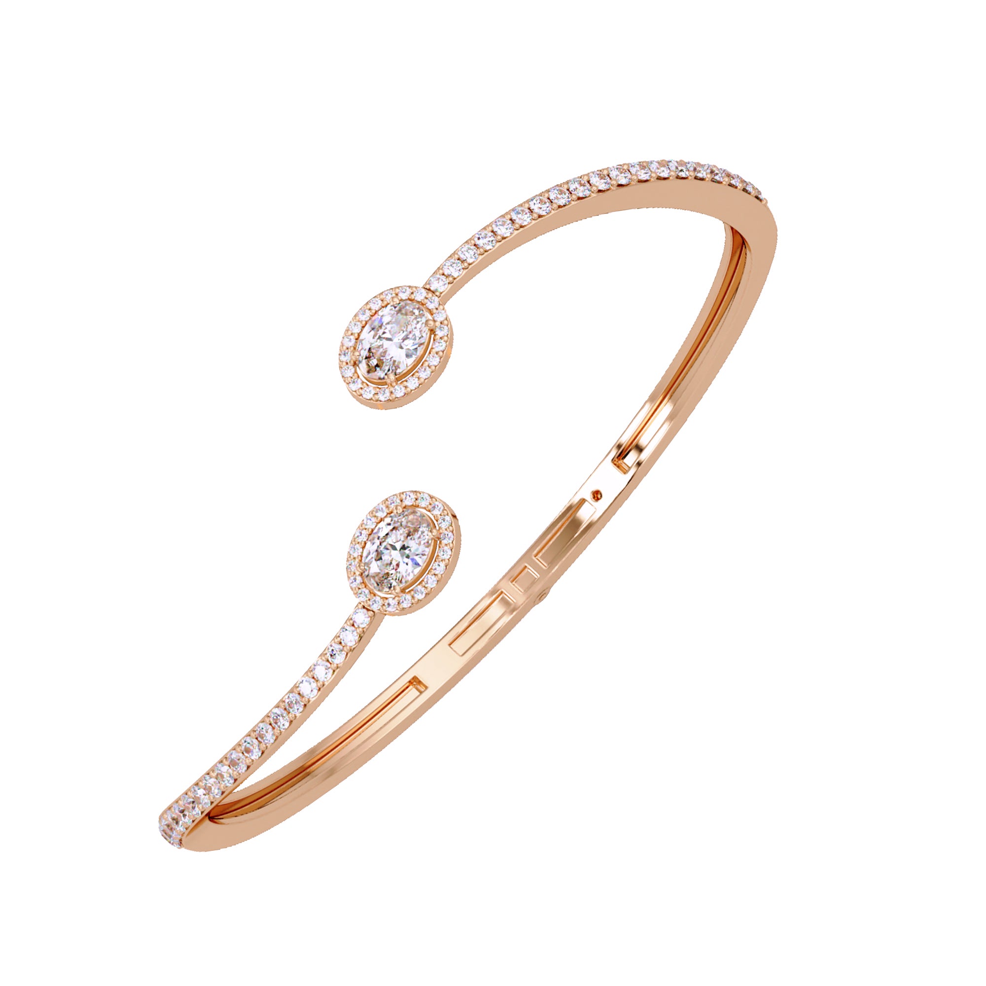 Lab Grown Diamond 2.25 CTW Oval Open Cuff Bracelet -925 Sterling Silver