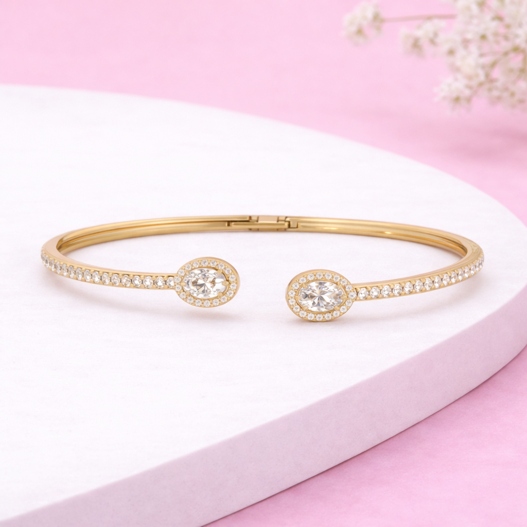 Lab Grown Diamond 2.25 CTW Oval Open Cuff Bracelet -925 Sterling Silver