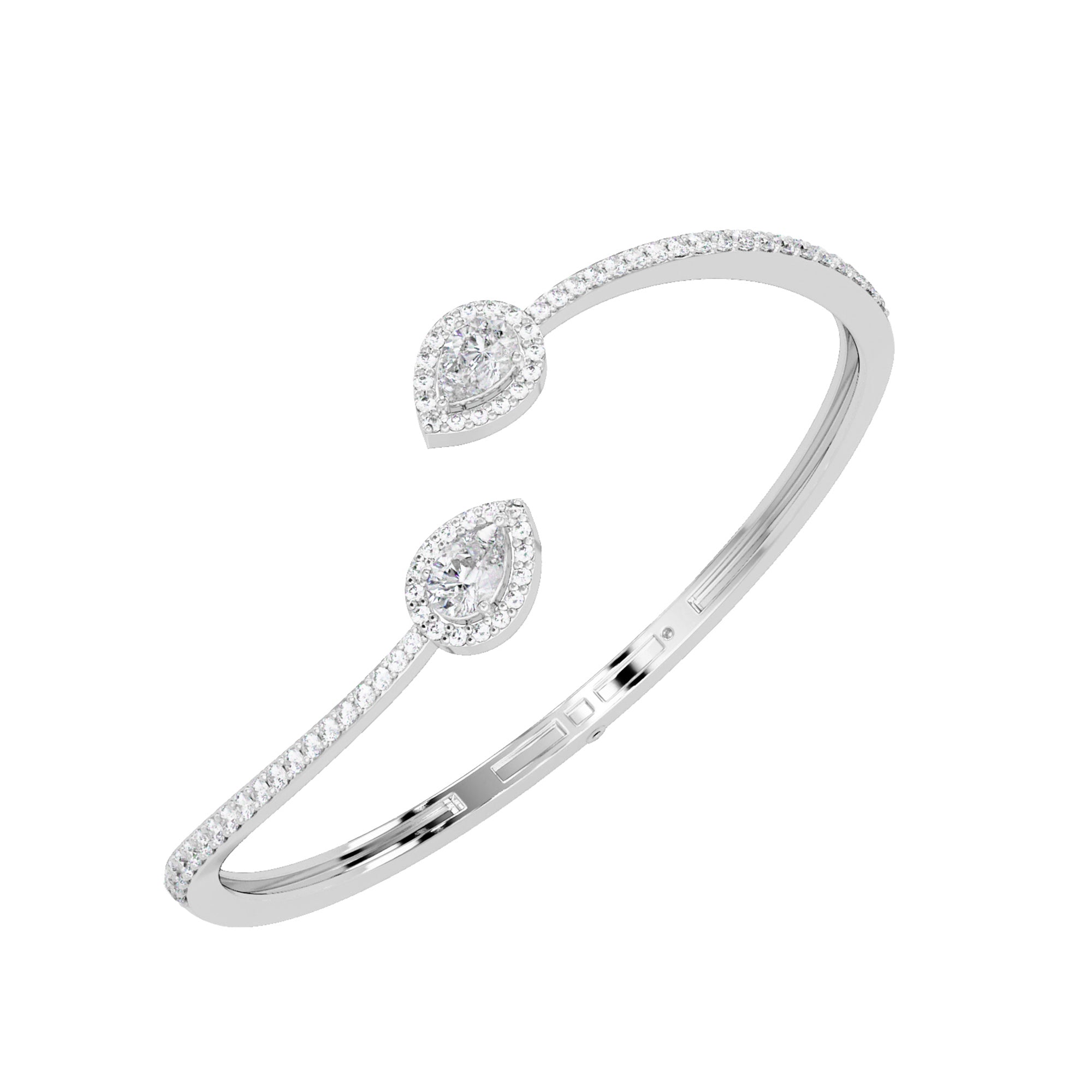 Lab Grown Diamond 2.65 CTW Pear Open Cuff Bracelet -925 Sterling Silver