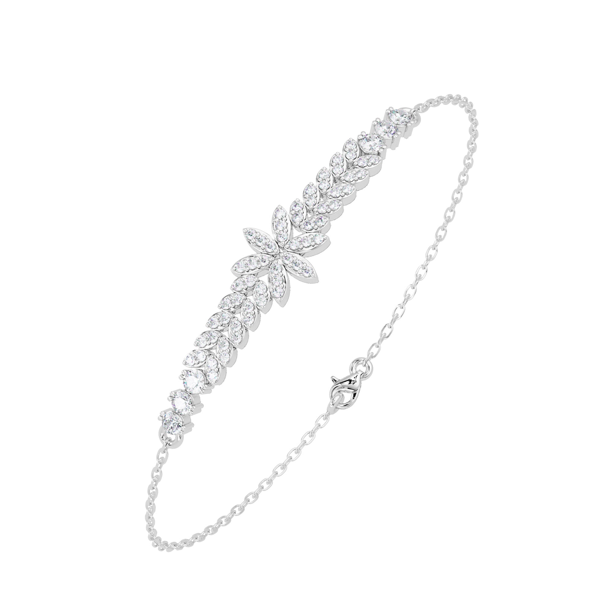 Lab Grown Diamond 0.45 CTW Floral Leaf Bracelet-925 Sterling Silver