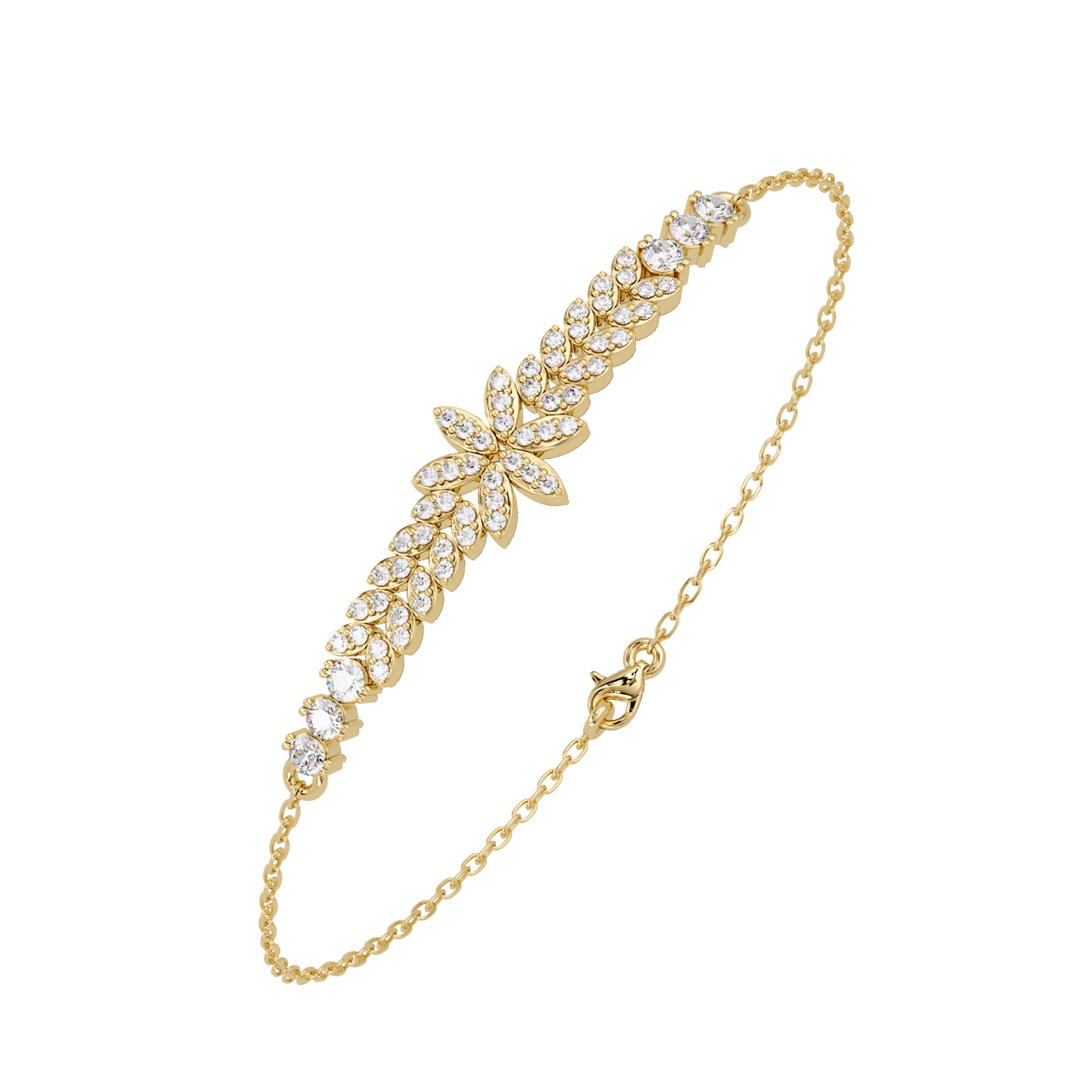 Lab Grown Diamond 0.45 CTW Floral Leaf Bracelet-925 Sterling Silver