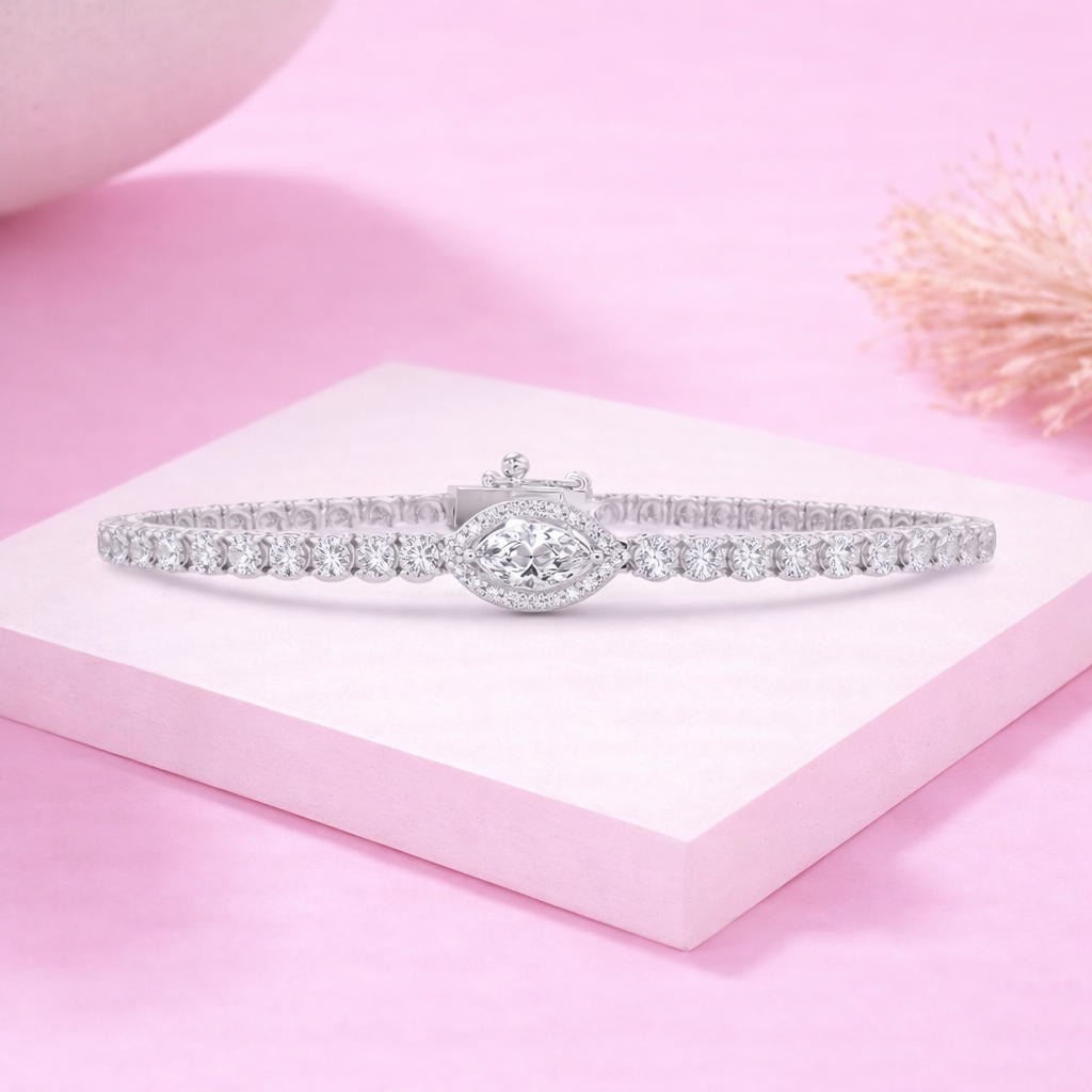 Lab Grown Diamond 3.70 CTW Marquise Tennis Bracelet-925 Sterling Silver