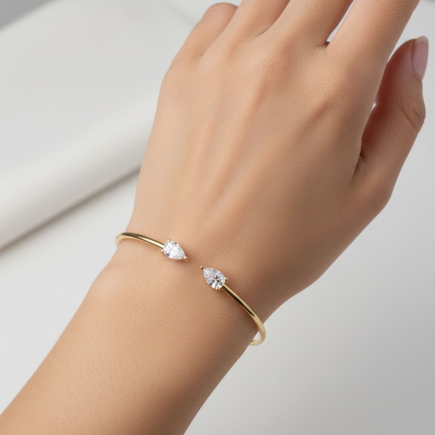 Lab Grown Diamond 1.50 CTW Pear Open Cuff Bracelet-925 Sterling Silver